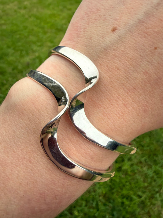 Native Sterling Silver Double Band Wave Cuff
