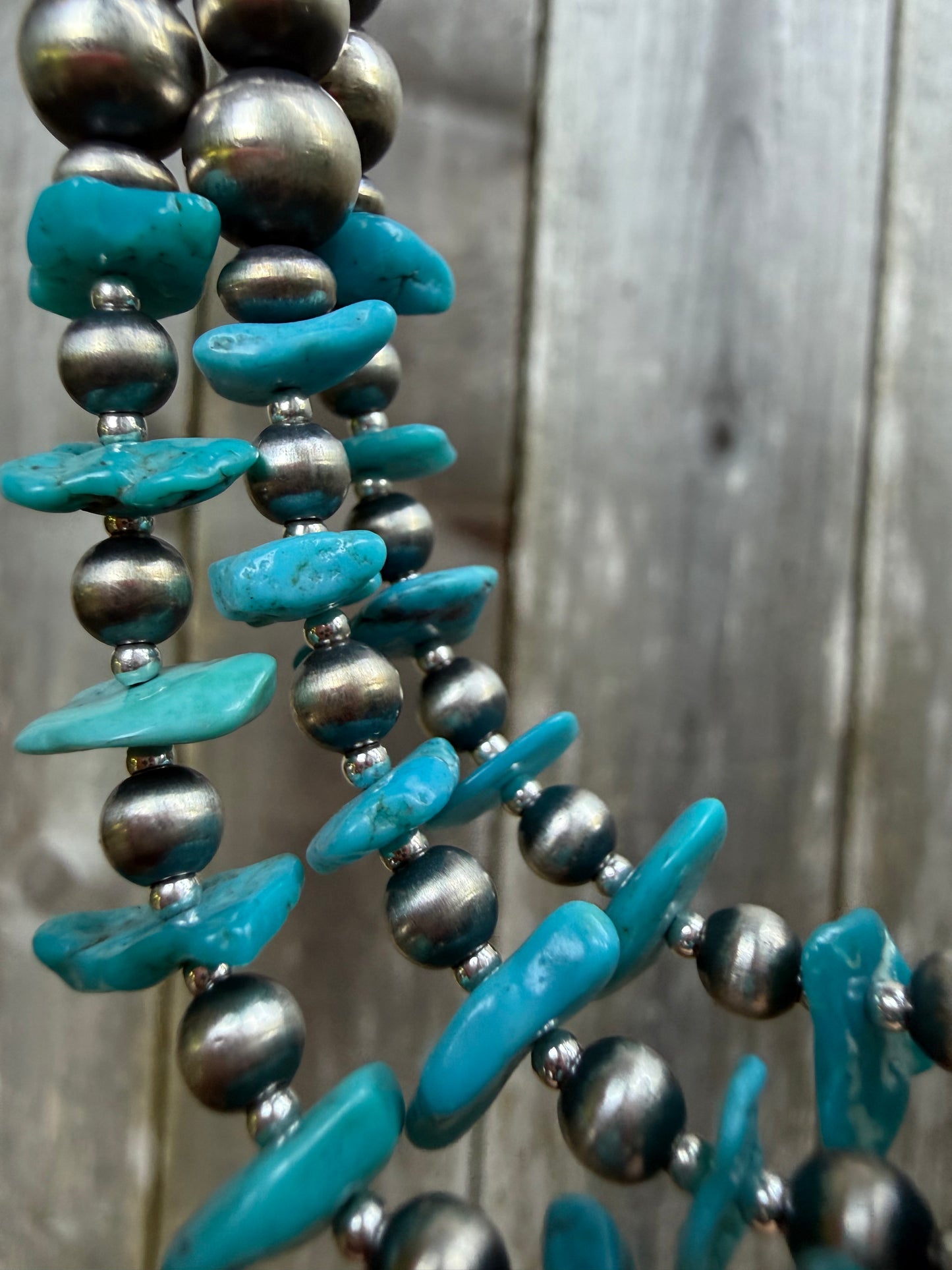 Navajo Turquoise Chip and Machine Made Sterling Silver Pearl Necklace