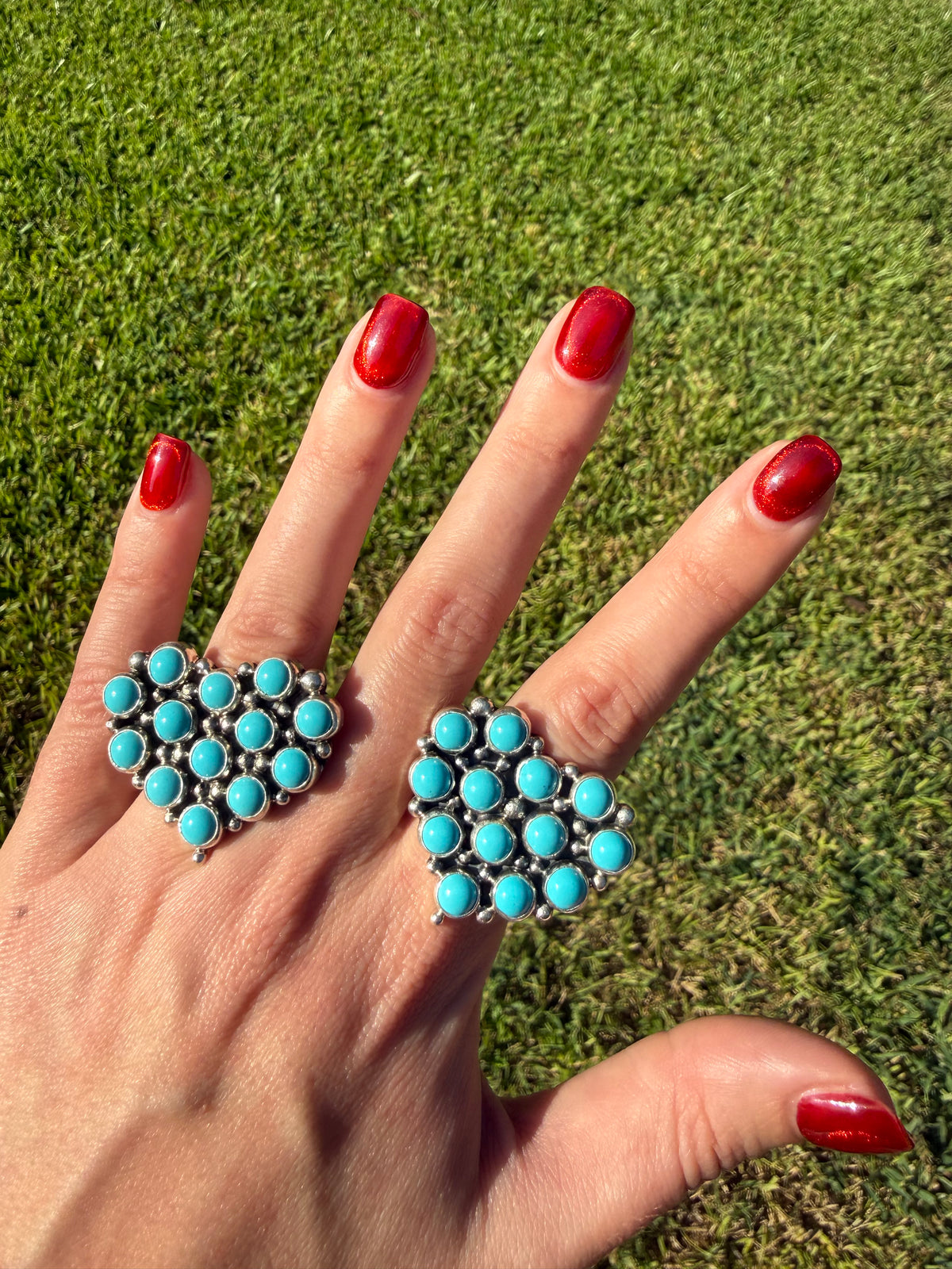 Navajo Turquoise Heart Cluster Sterling Silver Ring