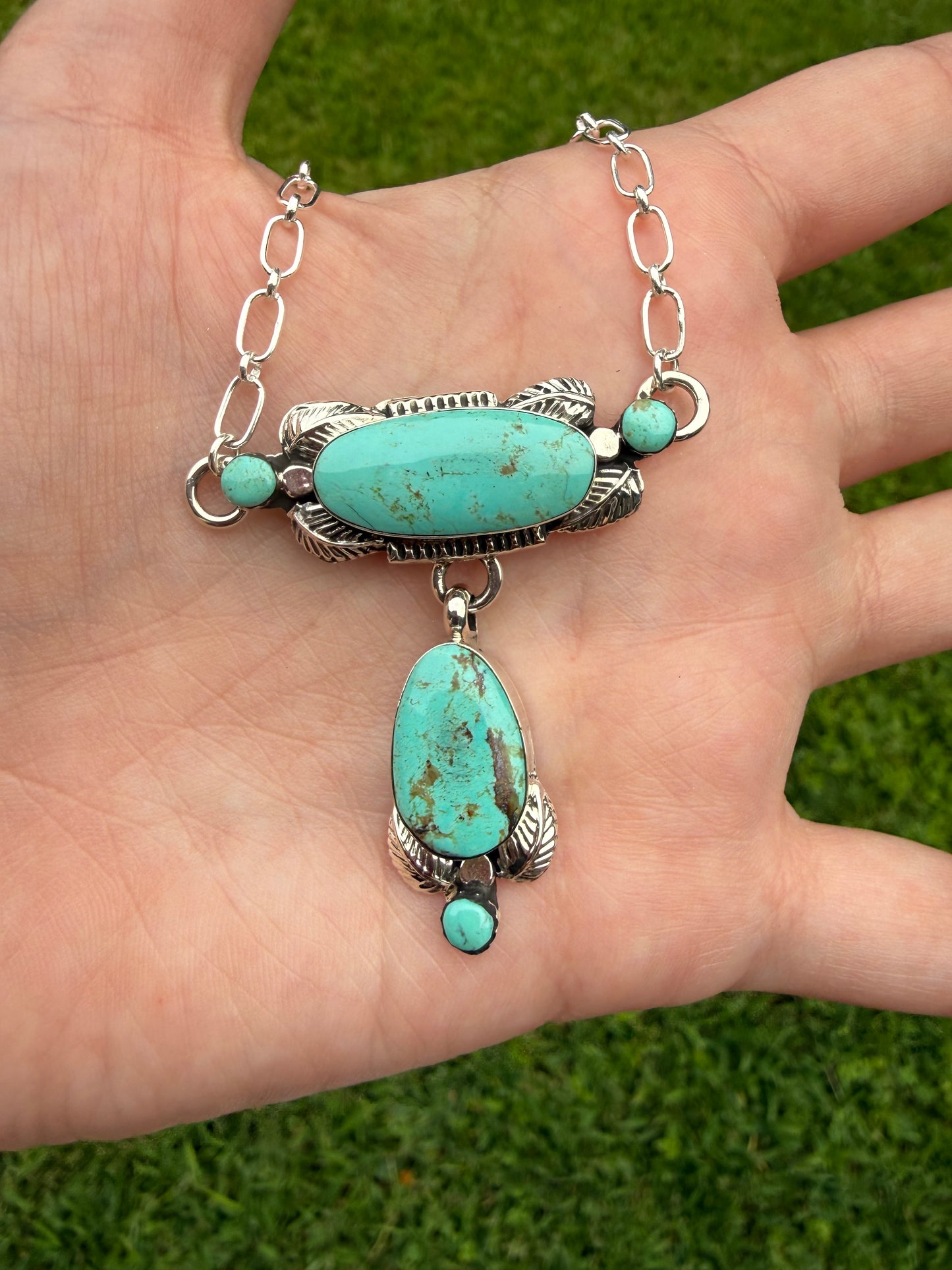 Navajo Turquoise Sterling Silver Lariat Necklace  by Gilbert Smith