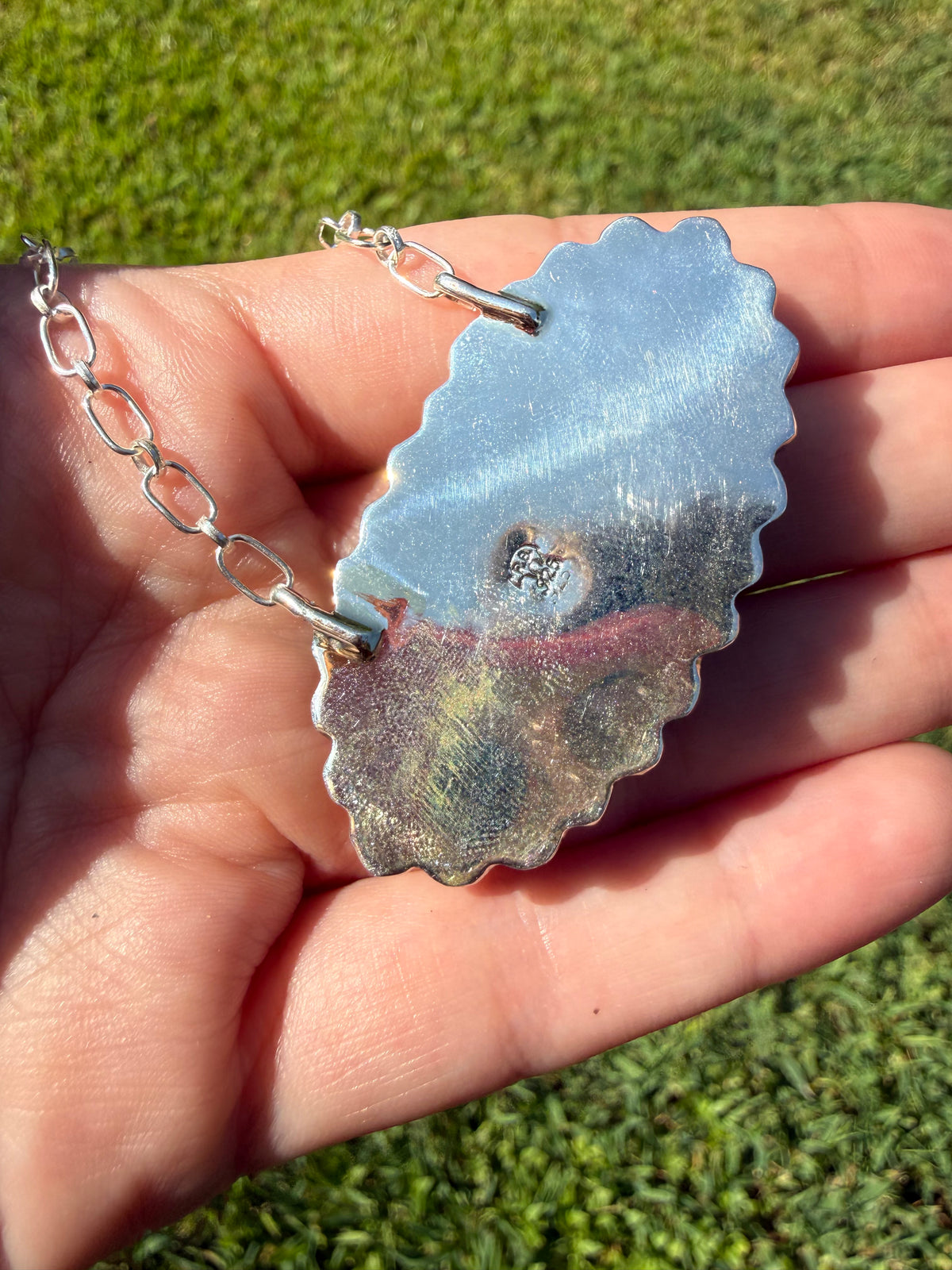 Navajo Turquoise 4 Stone Oval Cluster Sterling Silver Necklace