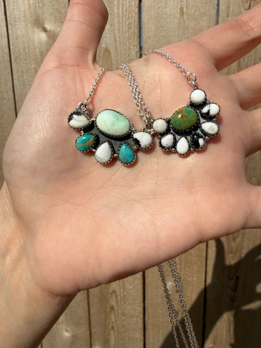 White Buffalo and Turquoise Multi Stone Sterling Silver Necklace