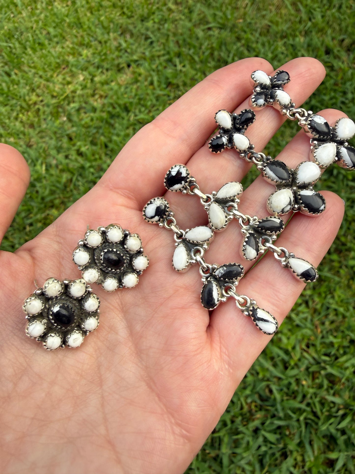White Buffalo Sterling Silver Cluster  or Dangle Earrings