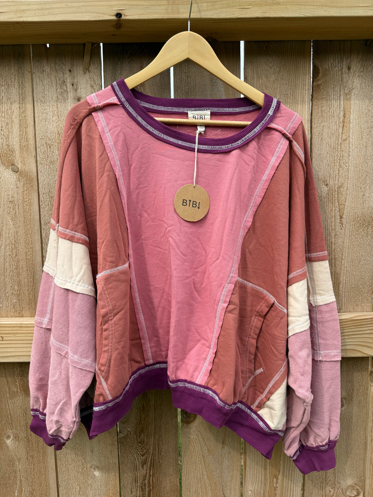 Wild Honey Colorblock Patchwork Exposed Seam Sweatshirt