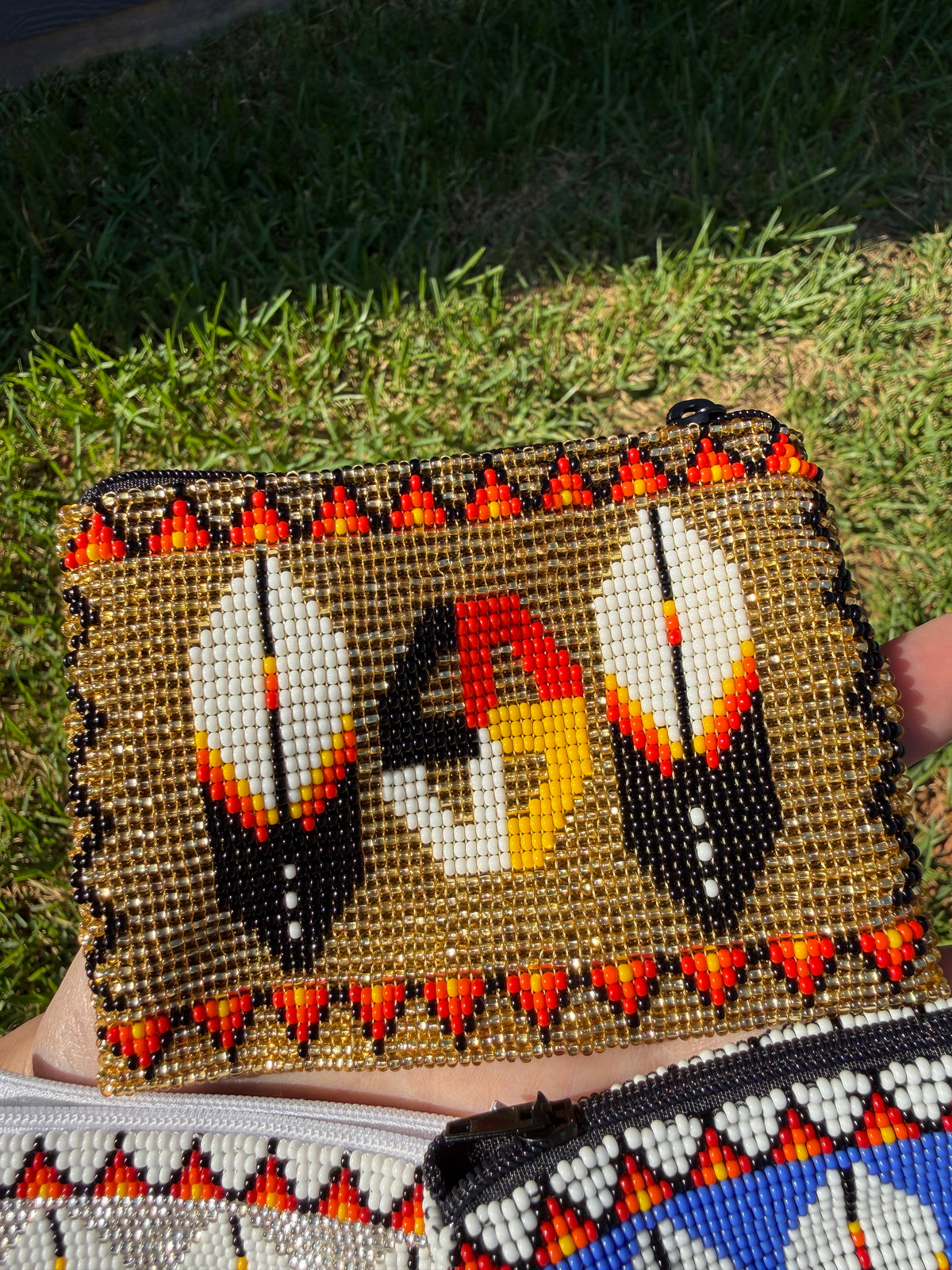 Native Beadwork Wallet Card Pouch Lined with Zipper