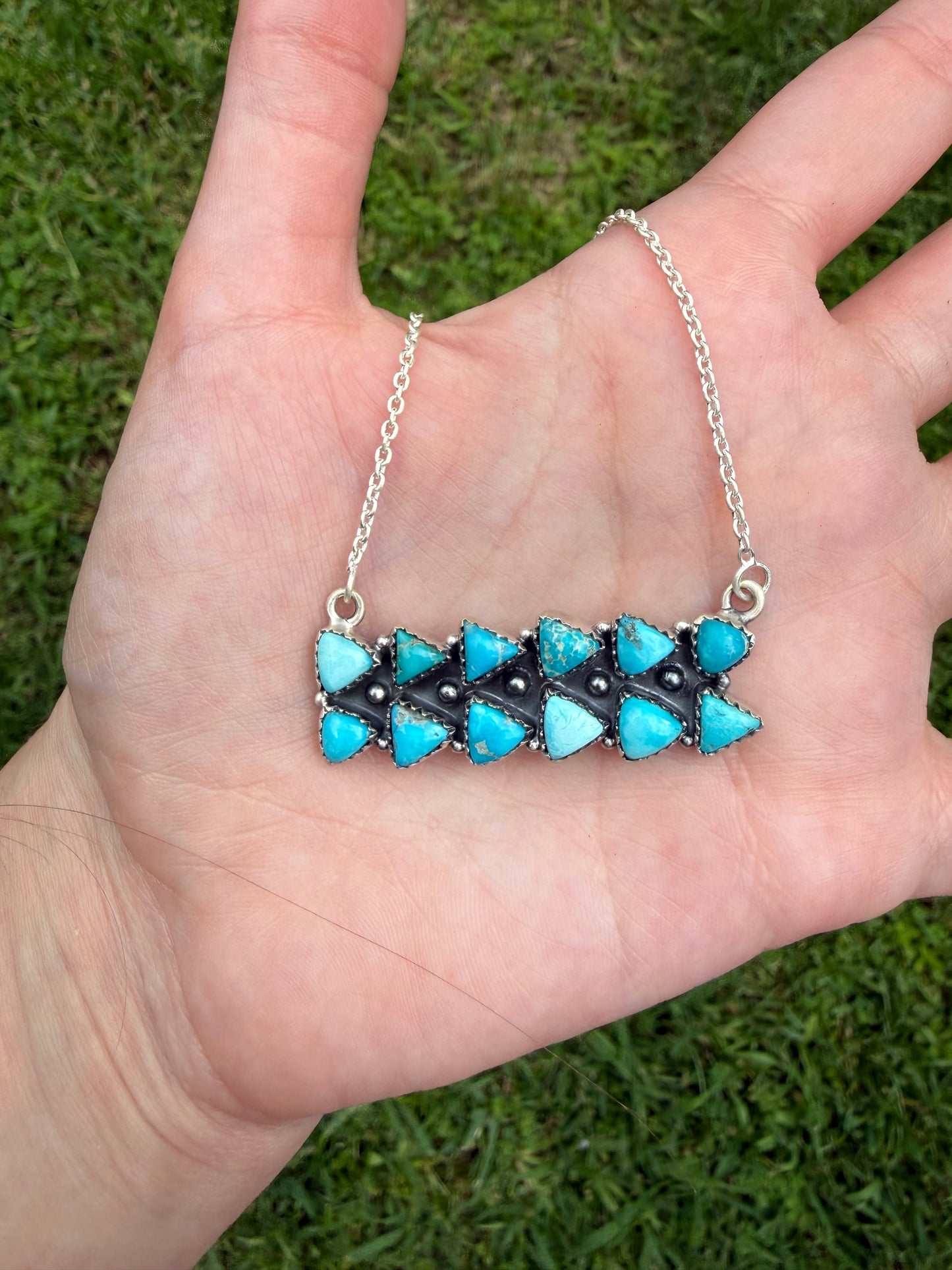 Whitewater Turquoise Double Stack Triangle Bar Sterling Silver Necklace