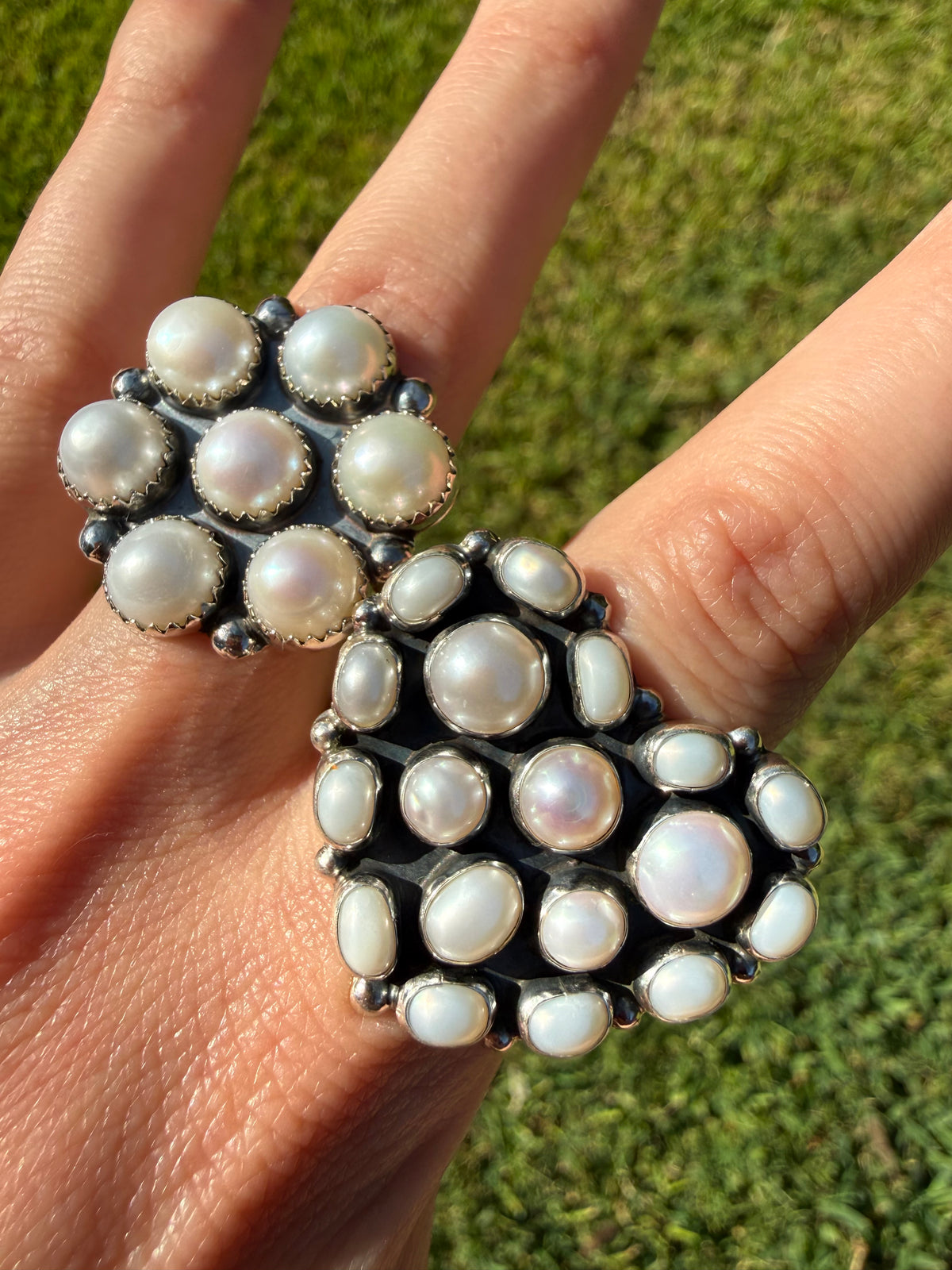 Navajo Mother of Pearl Heart or Round Cluster Sterling Silver Ring