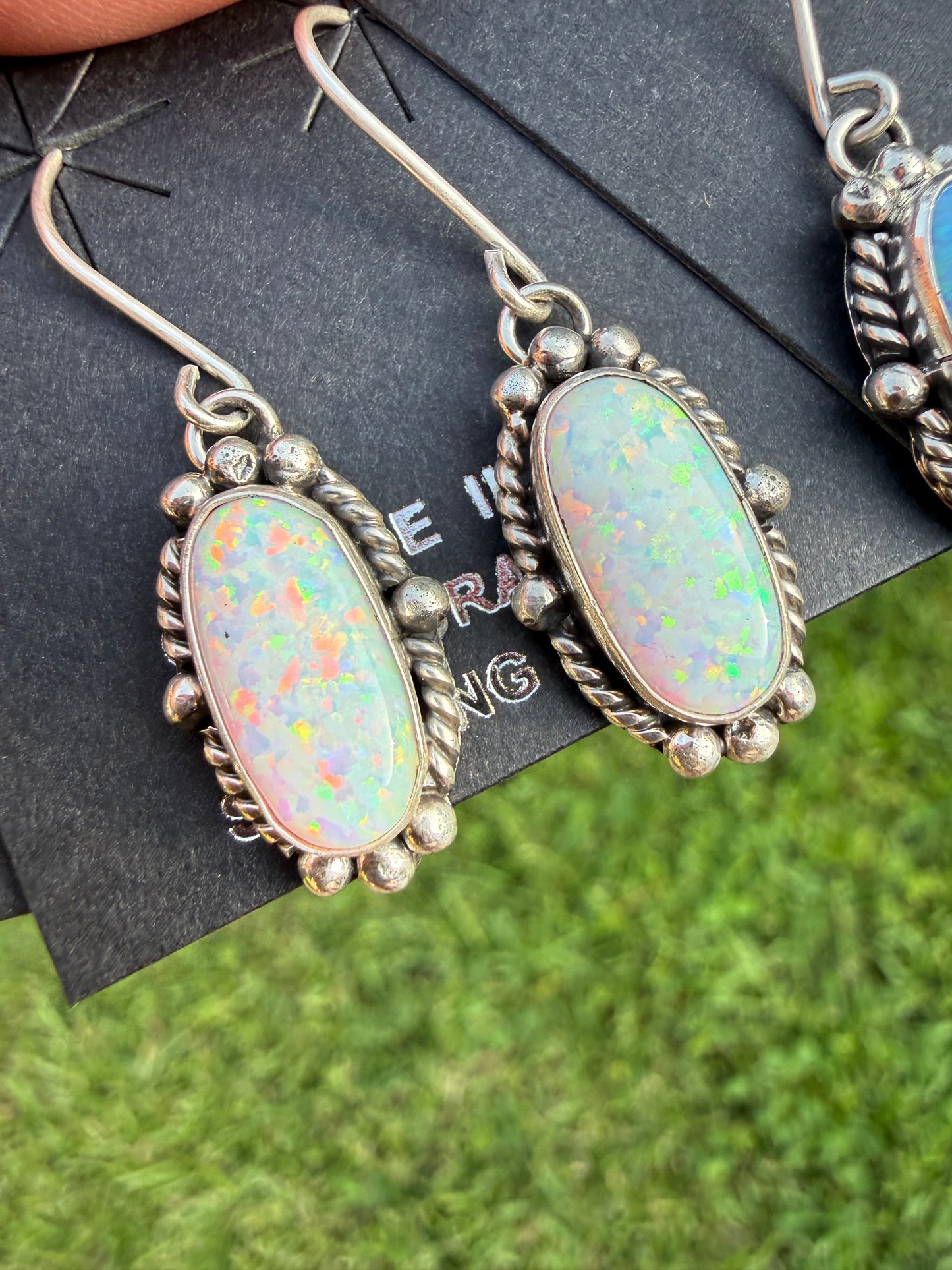 Navajo Balloon Opal Dangle Sterling Silver Earrings