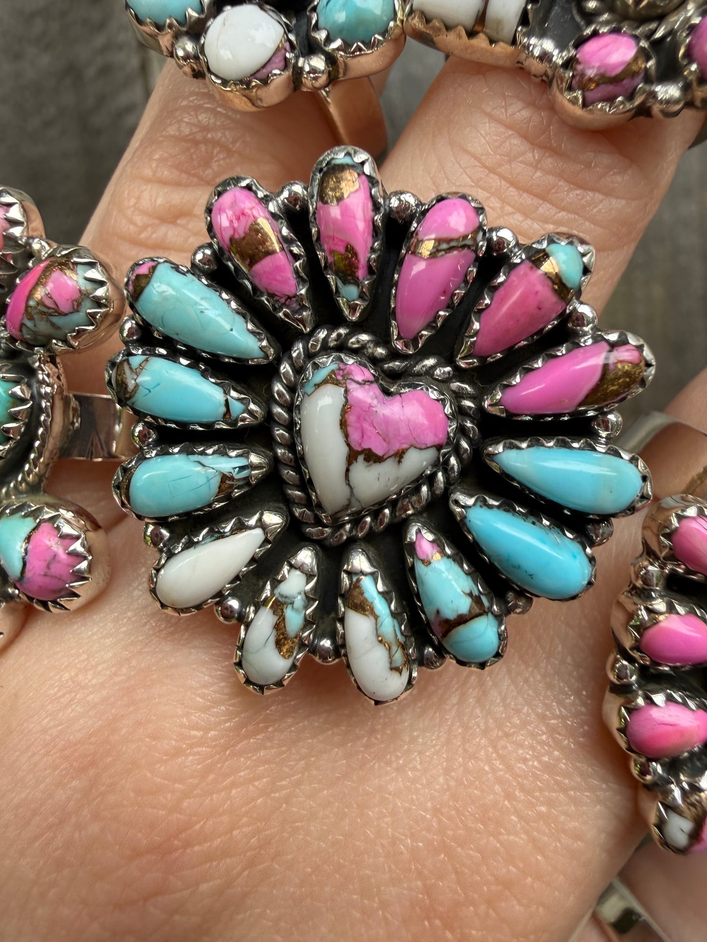 Cotton Candy Turquoise Statement Adjustable Rings