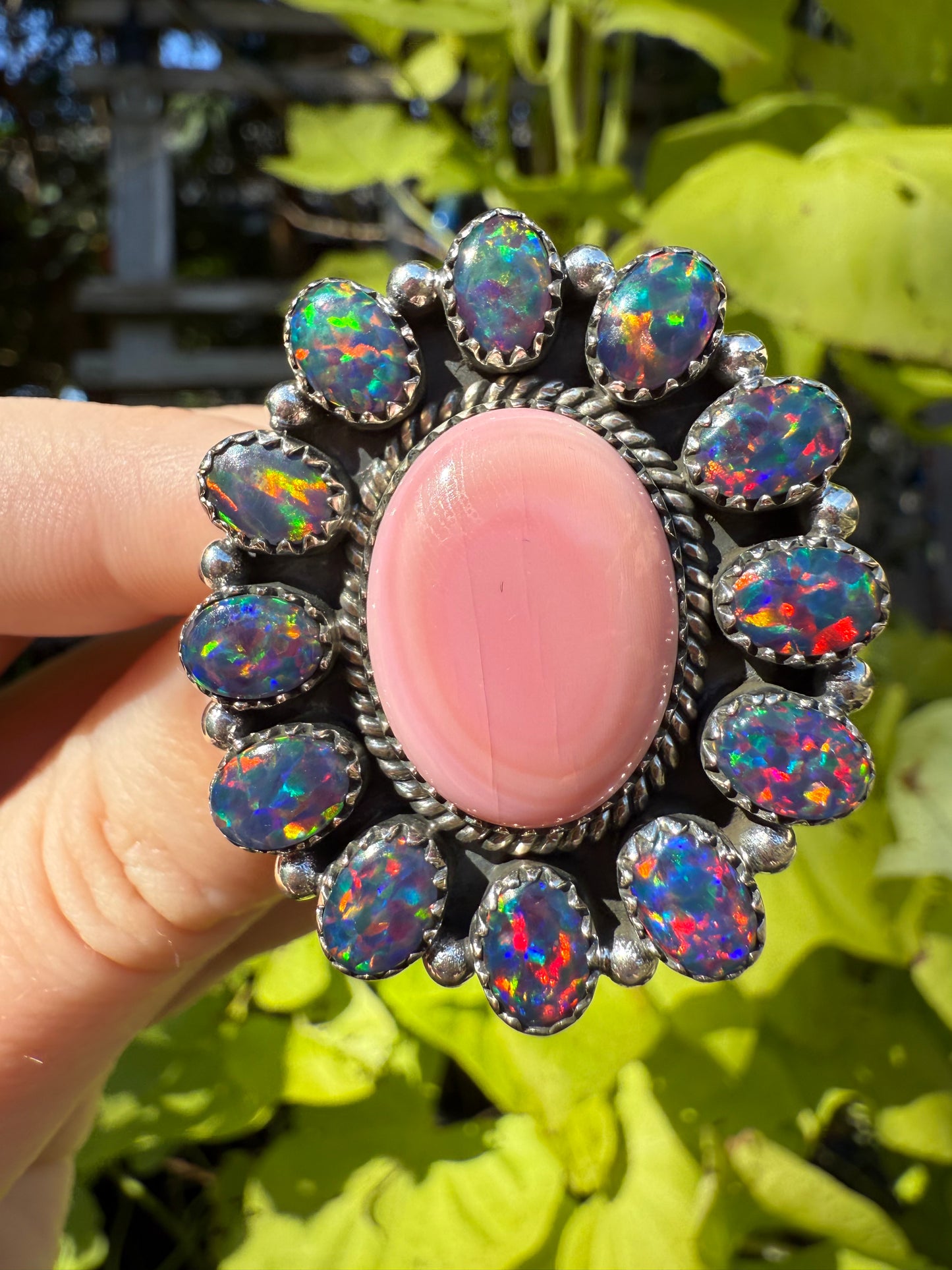 Pink Conch Statement Sterling Silver Balloon Opal Ring