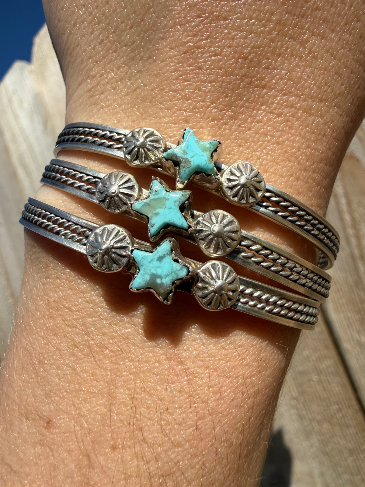 Navajo Turquoise Dainty Star Sterling Silver Cuff Bracelet