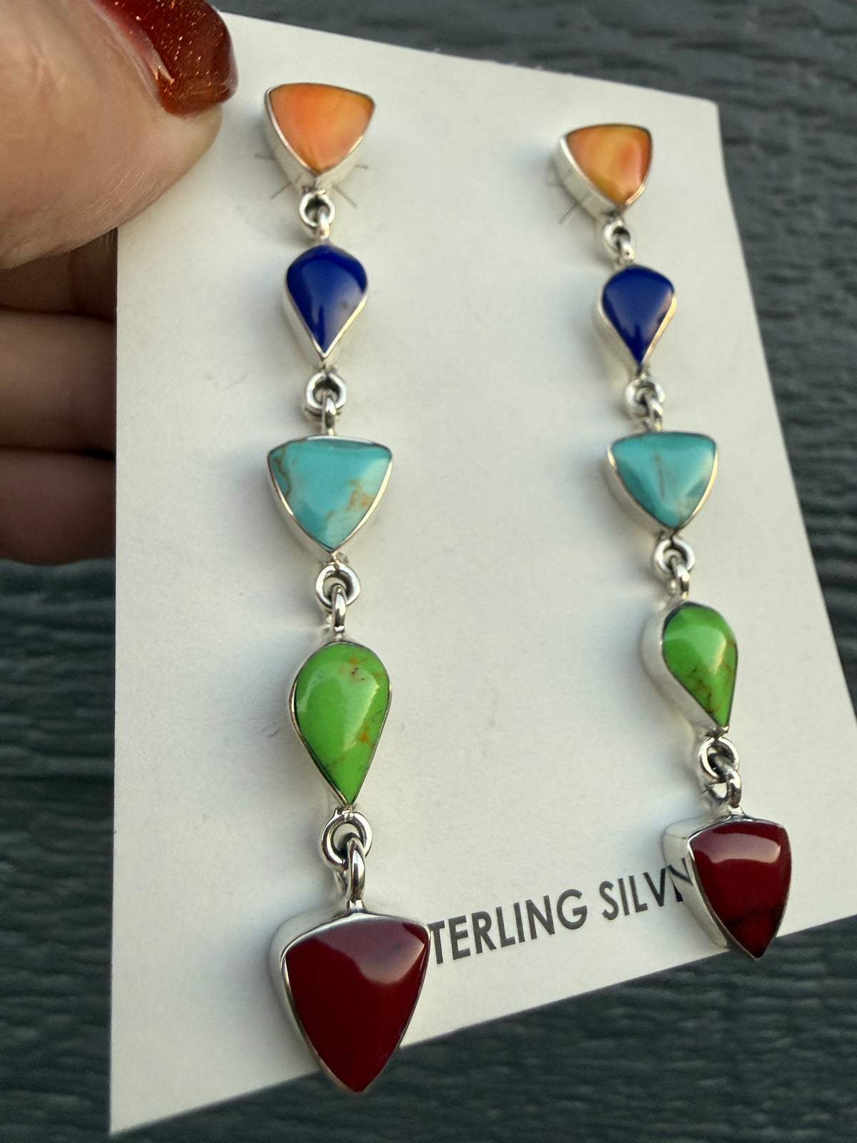 Native Multi 5 Stone Drop Sterling Silver Earrings