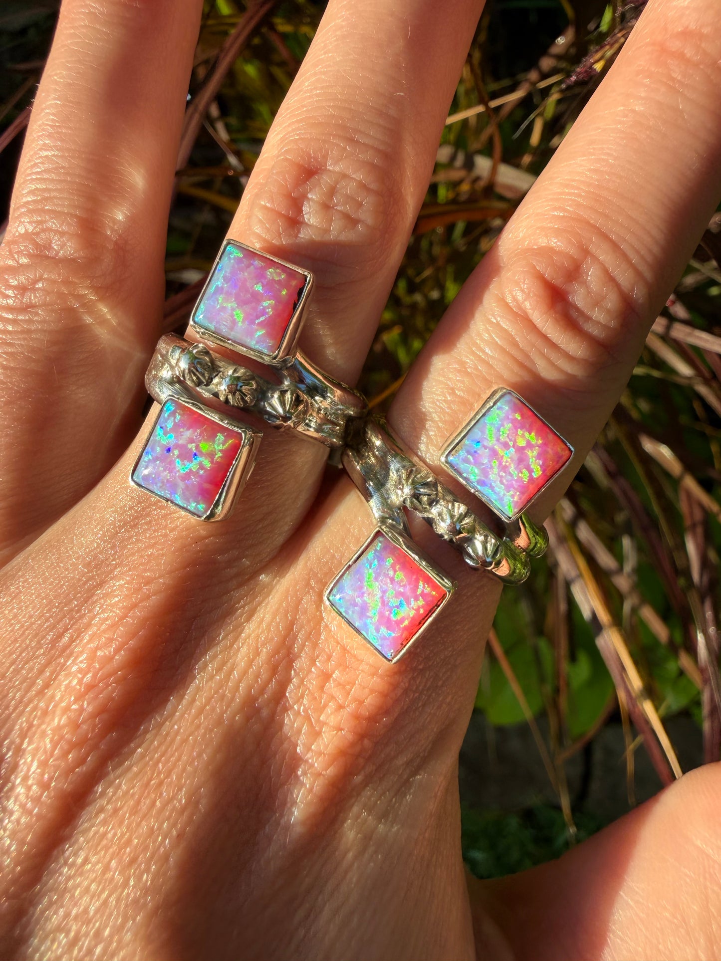 Navajo Pink Balloon Opal Double Stone by Bobby Platero