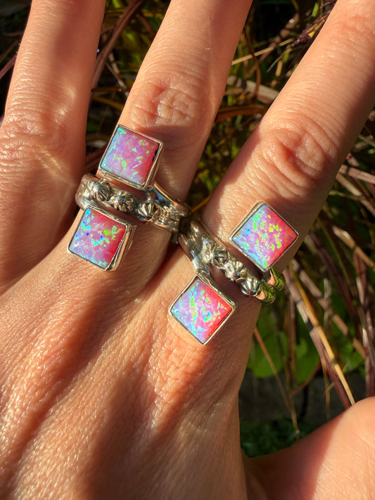Navajo Pink Balloon Opal Double Stone by Bobby Platero