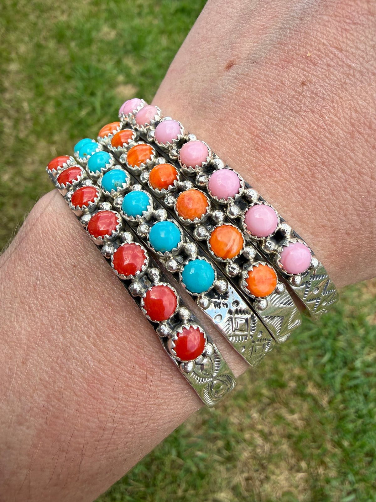 Navajo Turquoise or Multi Stone half Infinity Stone Sterling Silver Cuff