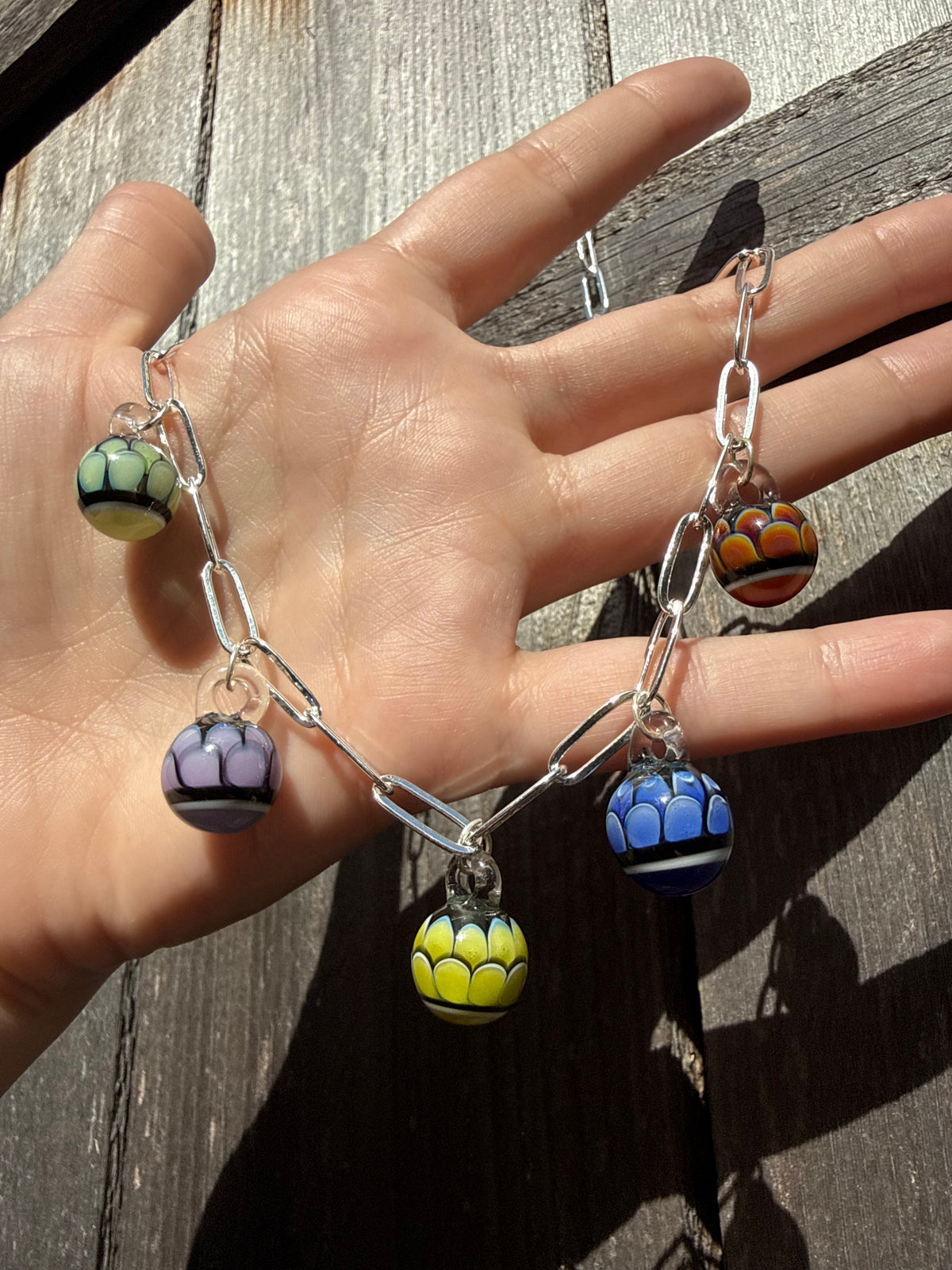 Juju Glass Dot Work Charm Pendant Sterling Silver Paper Clip Chain Necklace