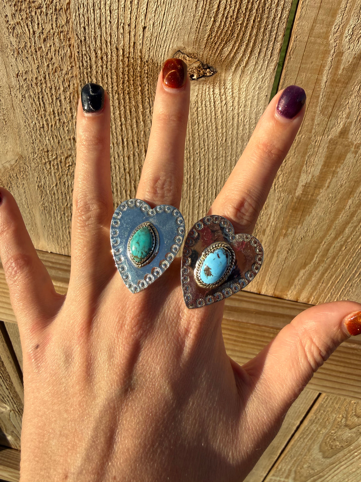 Golden Hills or Kingman Turquoise Bug Heart Sterling Silver Adjustable Ring