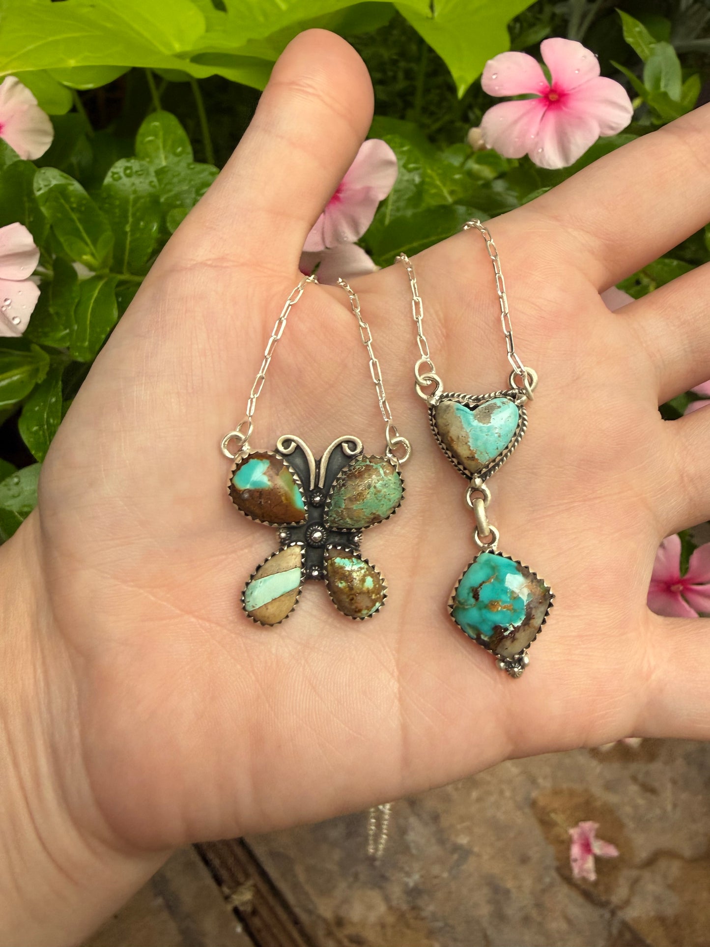 Royston Ribbon Turquoise Sterling Silver Heart or Butterfly Necklace