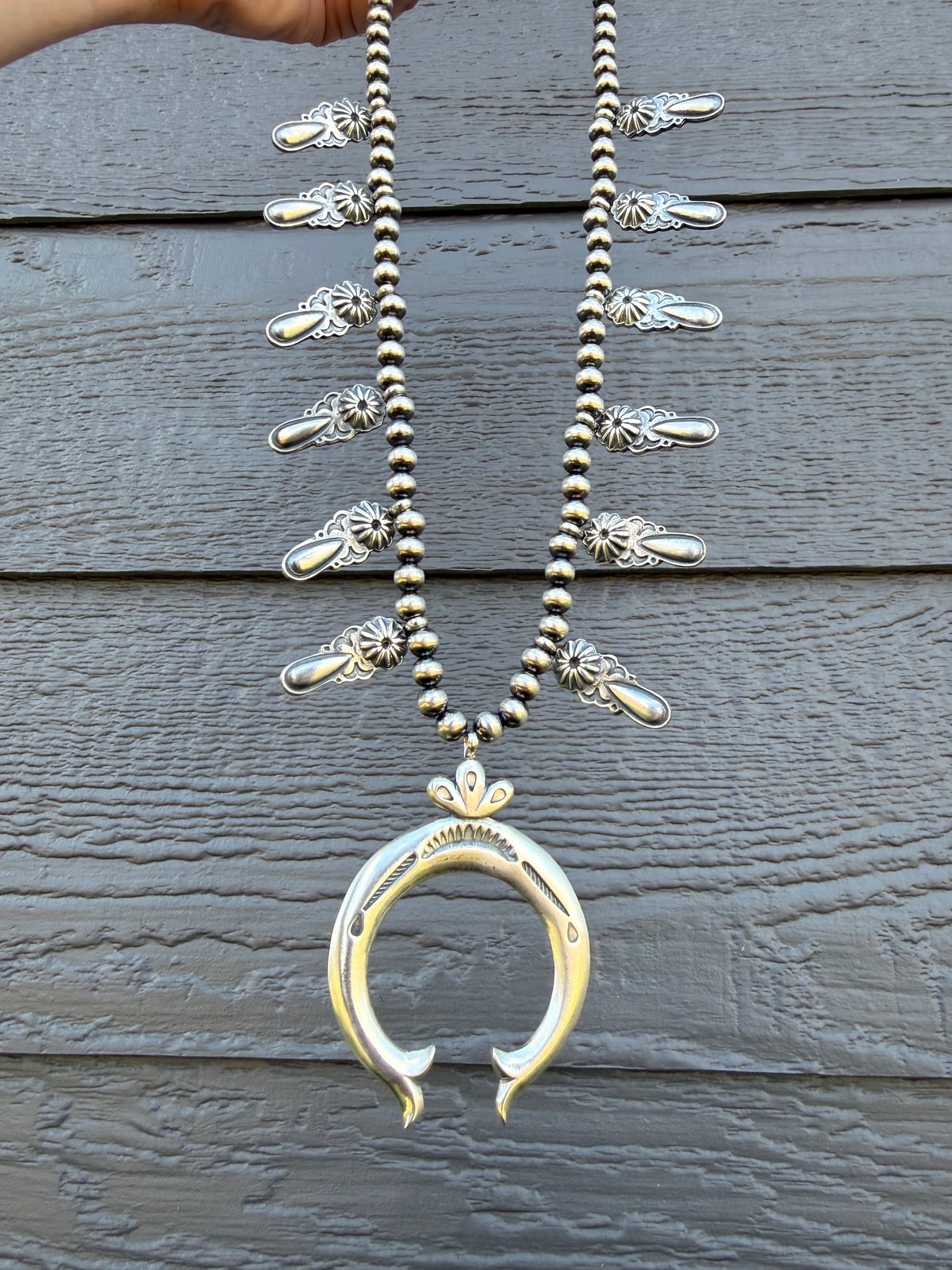 Navajo Naja All Sterling Silver Flower Accent Necklace