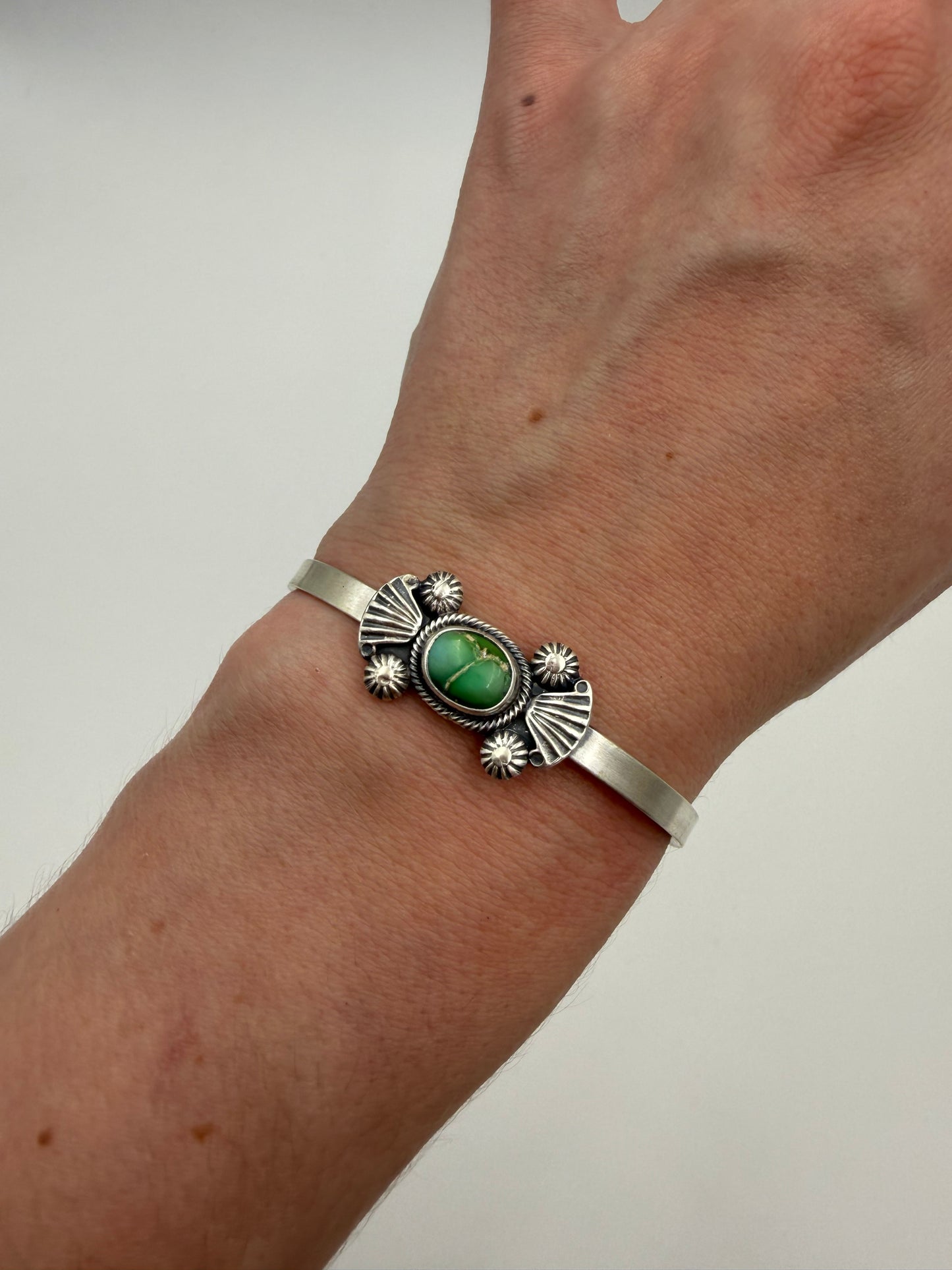 Native Sonoran Gold Turquoise Sterling Silver Cuff Bracelet