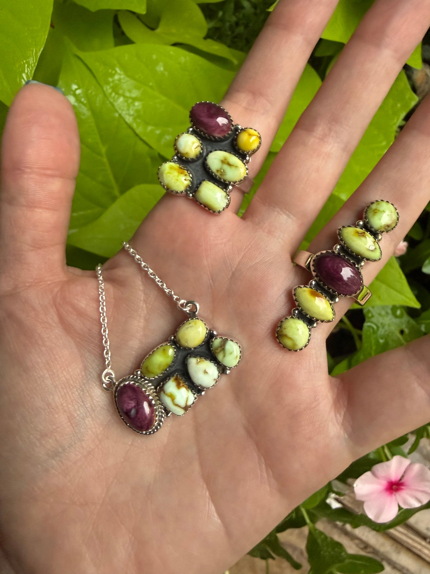 Palomino and Purple Spiny Sterling Silver Adjustable Ring or Necklace