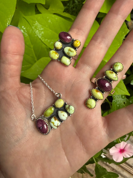 Palomino and Purple Spiny Sterling Silver Adjustable Ring or Necklace