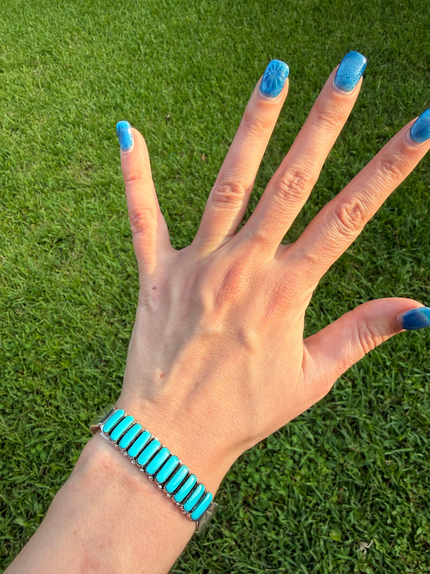 Navajo Turquoise Bar Full Sterling Silver Cuff