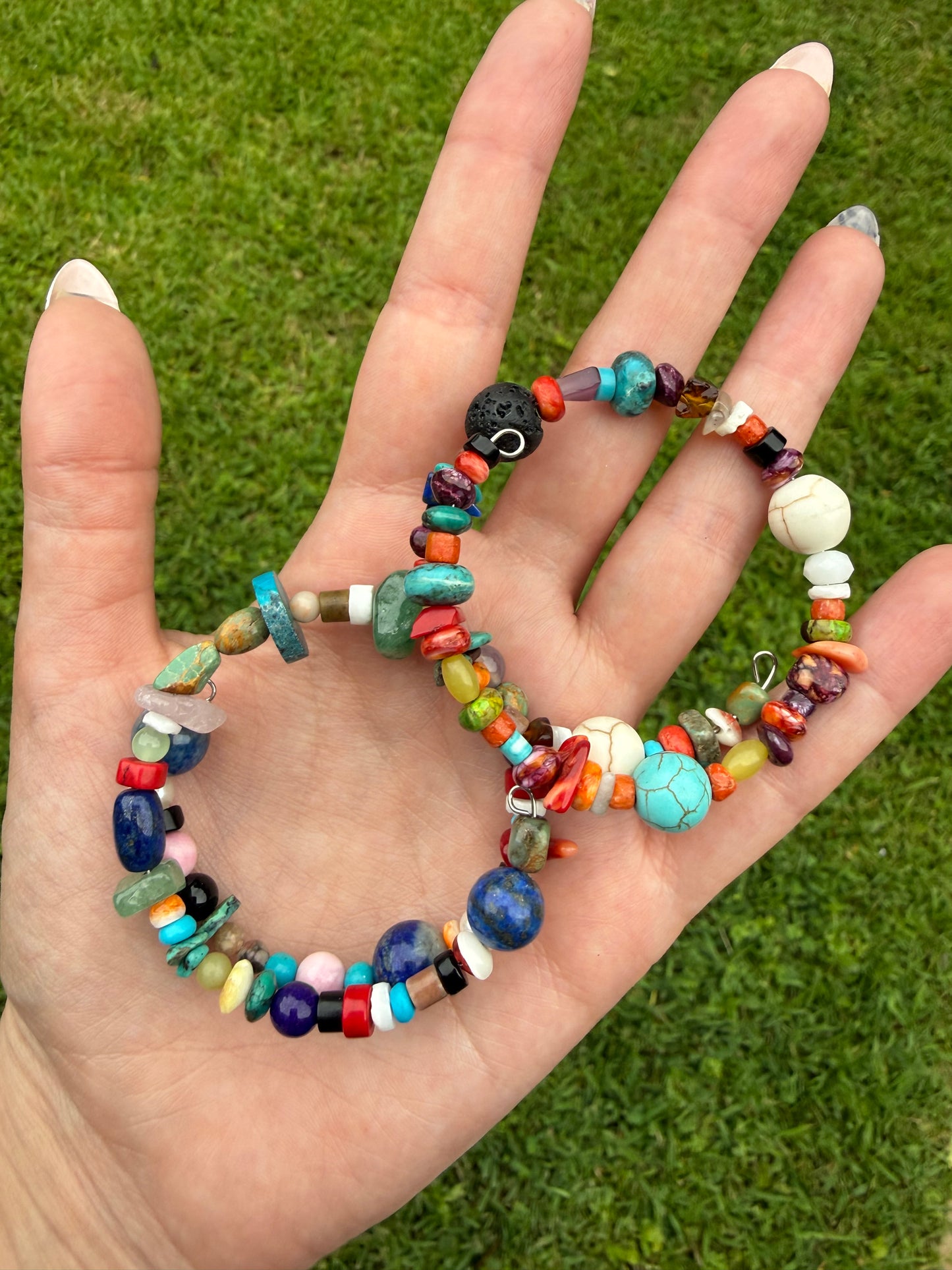 Navajo Multi Stone Memory Wire Sterling Silver Bracelet