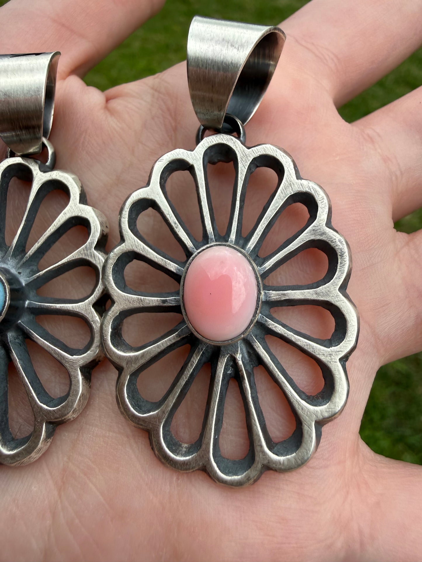 Navajo Chimney Butte Sterling Silver Flower with Stone Accent Pendant