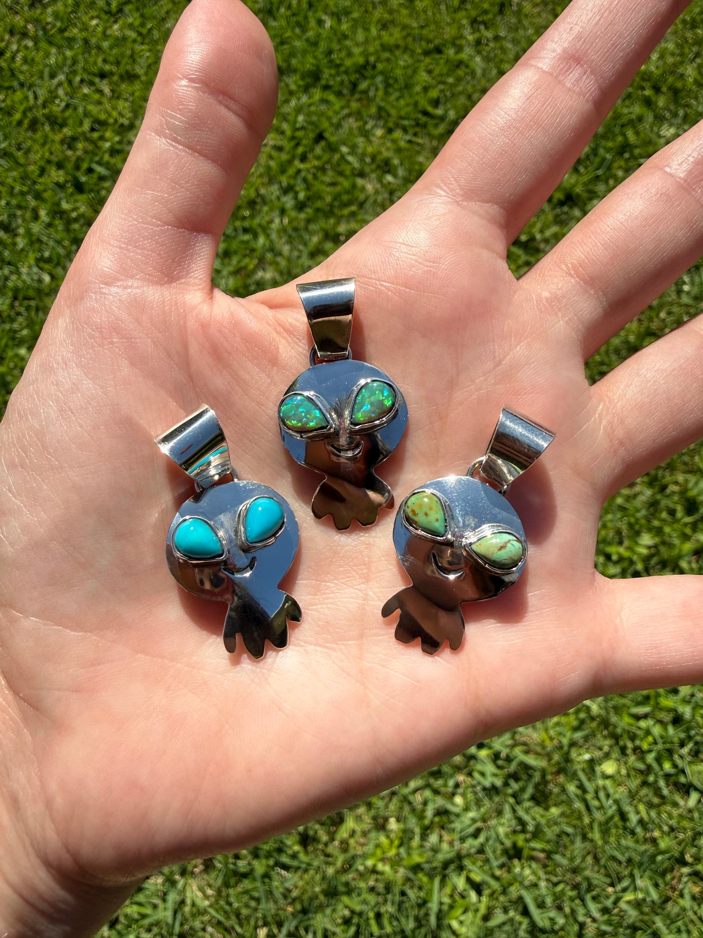 Navajo Turquoise Alien Sterling Silver Pendant