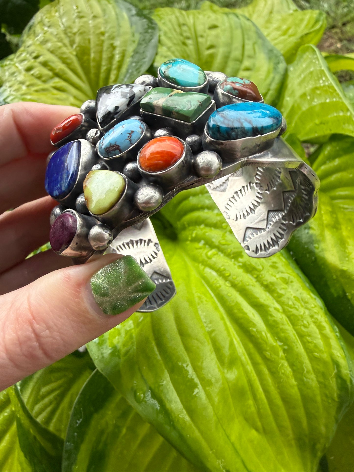 Native Navajo Multi Stone Sterling Silver Statement Cuff Chimney Butte