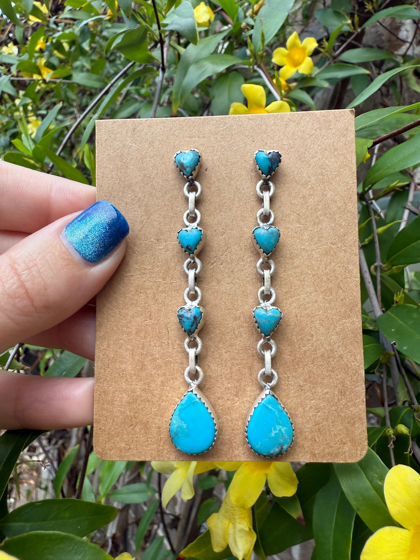 Turquoise Heart Dangle Sterling Silver Drop Earrings