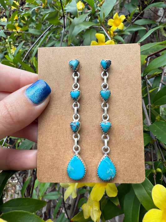 Turquoise Heart Dangle Sterling Silver Drop Earrings