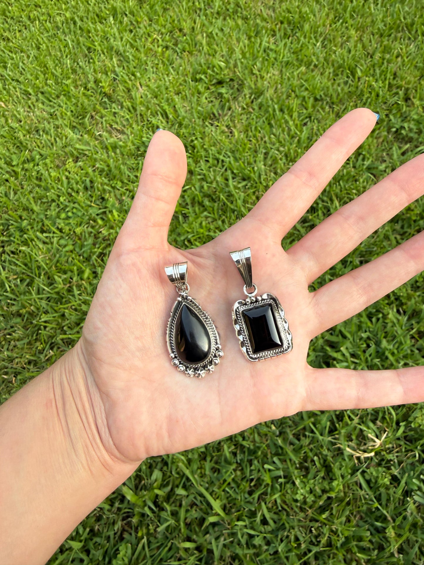 Navajo Black Onyx Smaller Size Sterling Silver Pendant