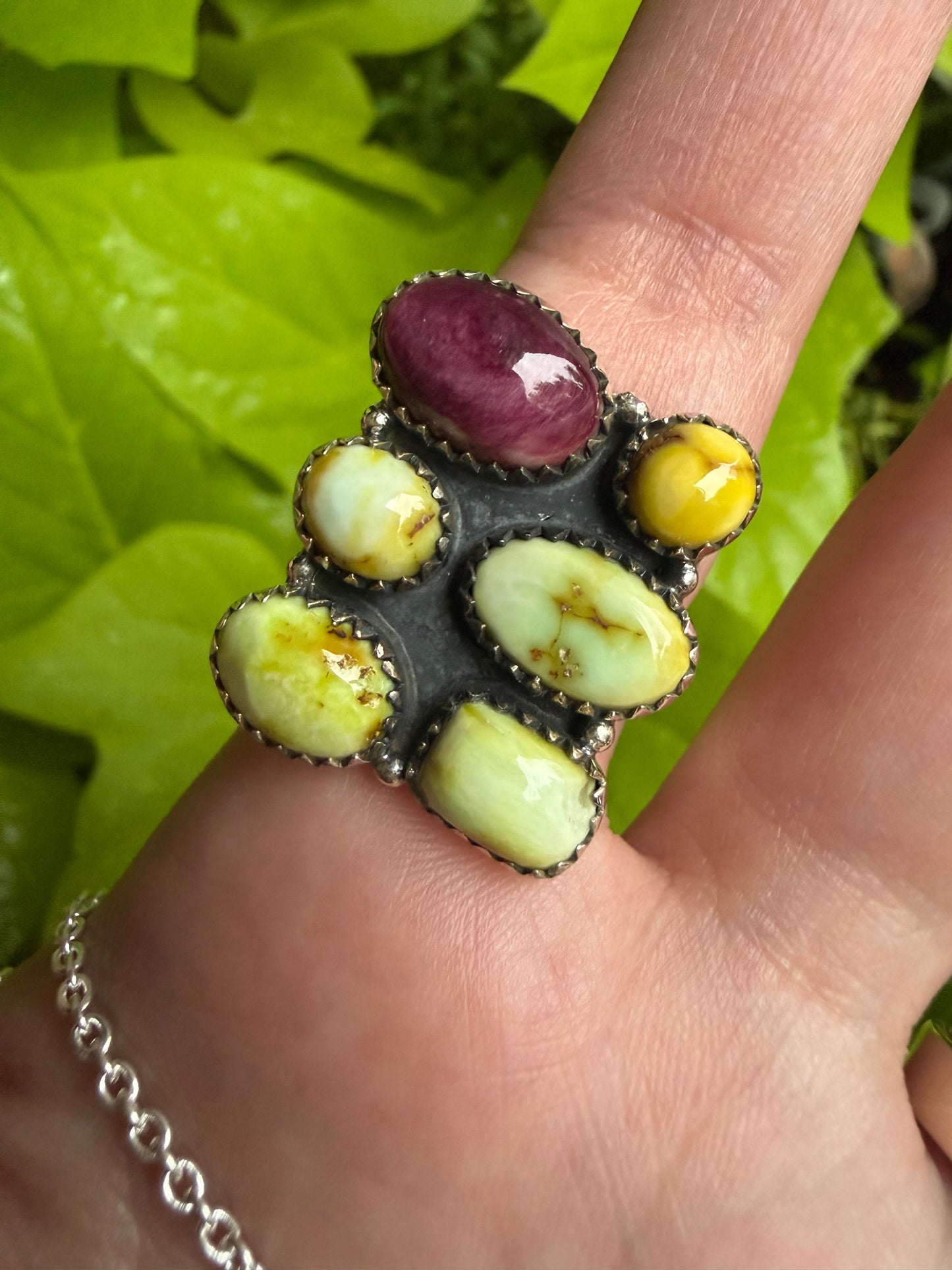 Palomino and Purple Spiny Sterling Silver Adjustable Ring or Necklace