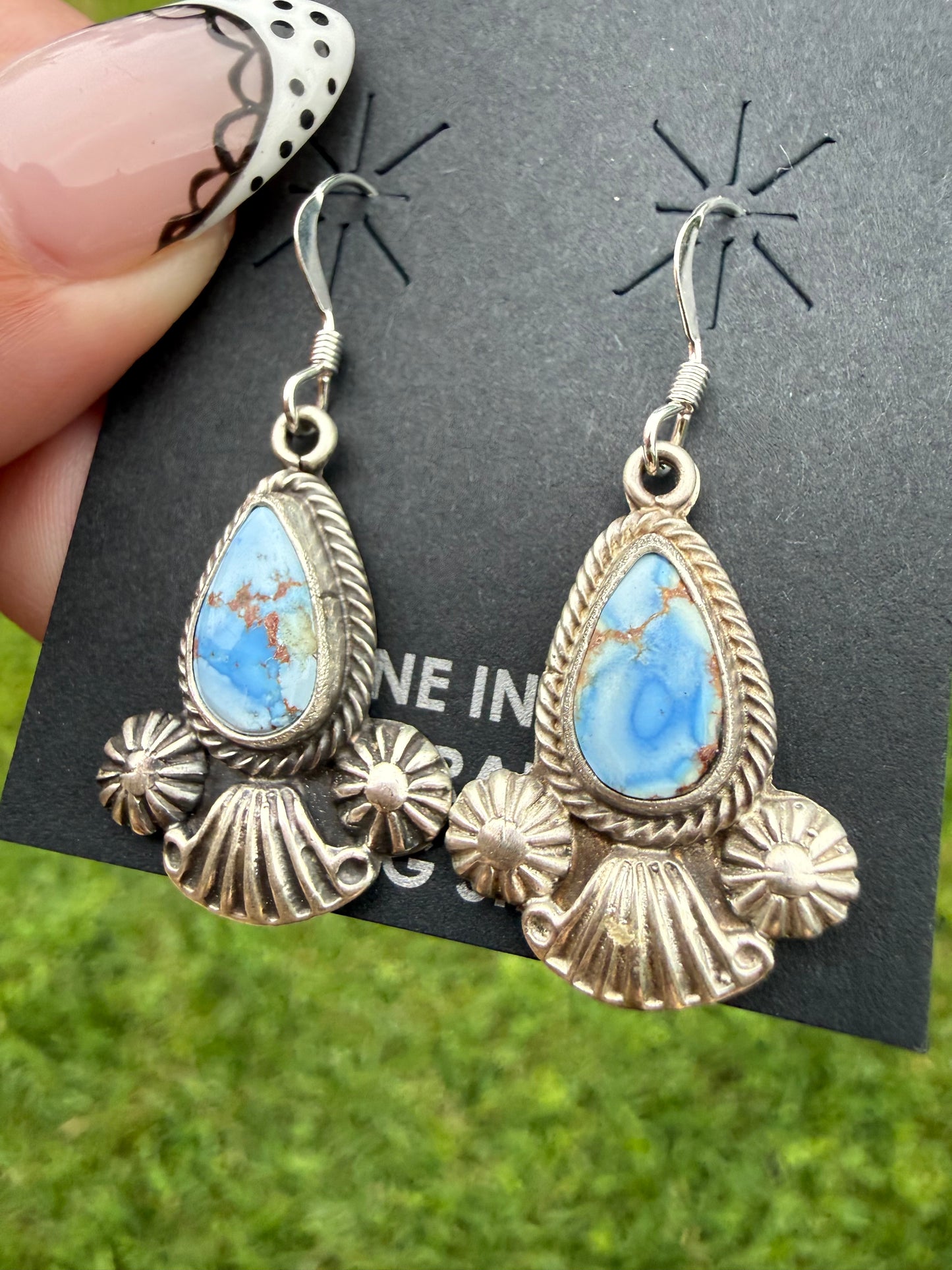 Navajo Golden Hills Turquoise Sterling Silver Dangle Earrings