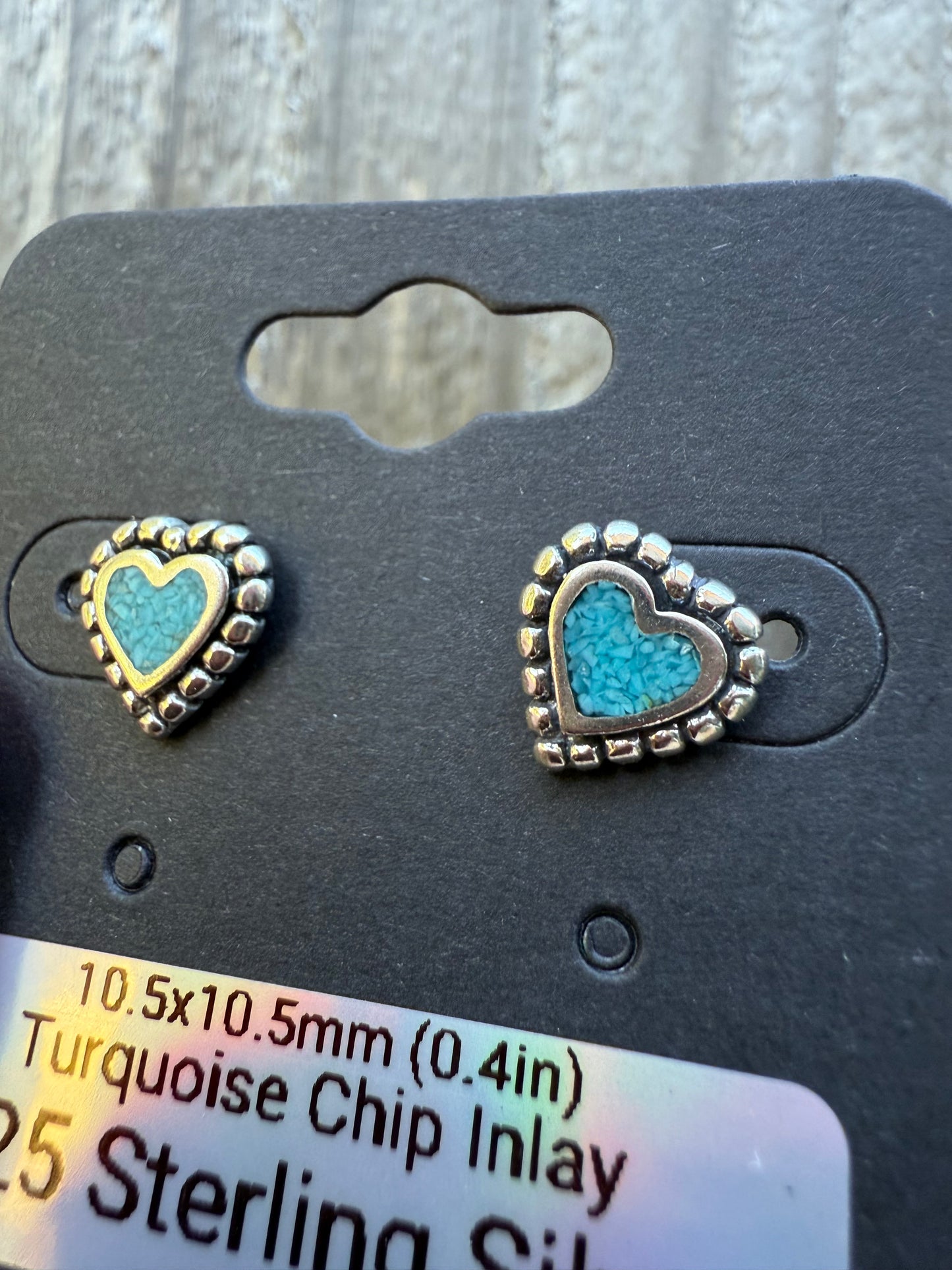 Turquoise Chip Heart Inlay 925 Sterling Silver Earrings