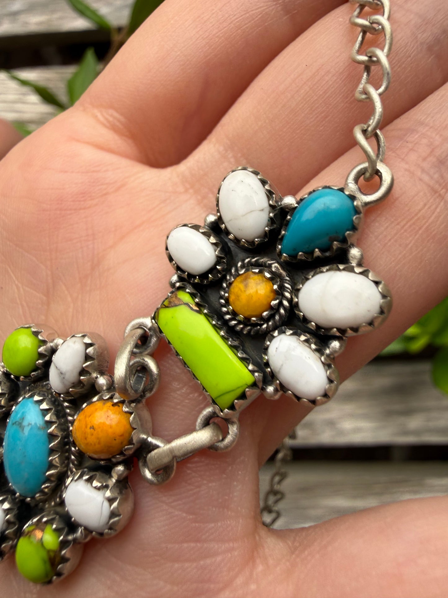 Bumblebee Jasper, Kingman Turquoise, and Lime Dahlia Statement Necklace or Choker