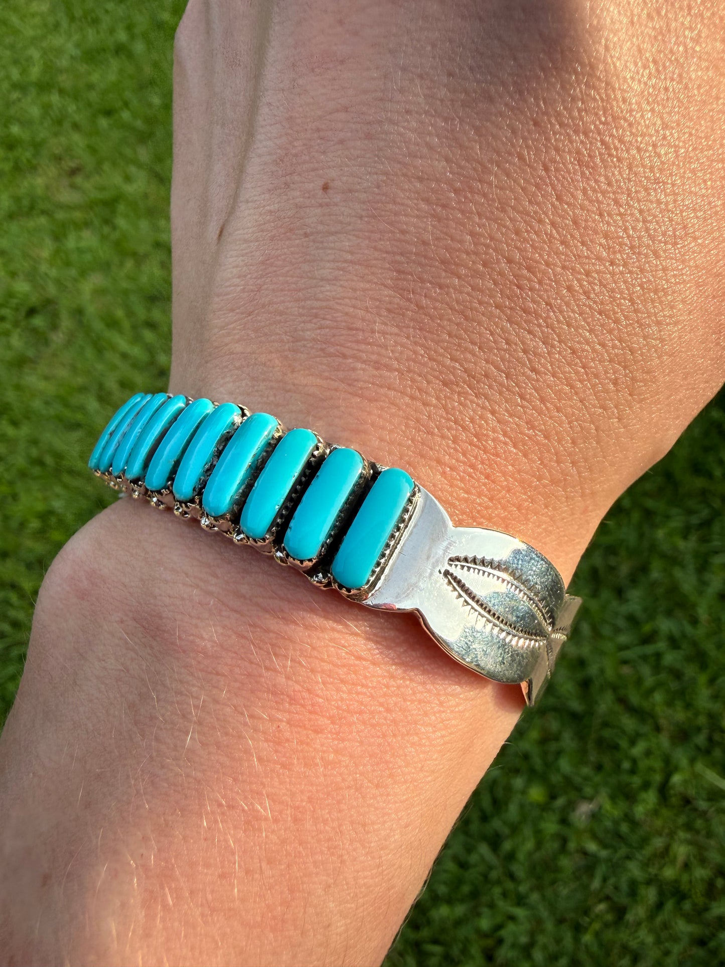 Navajo Turquoise Bar Full Sterling Silver Cuff