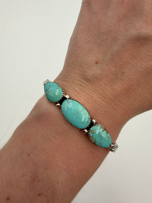Native Turquoise Triple Stone Sterling Silver Twisted Cuff Bracelet