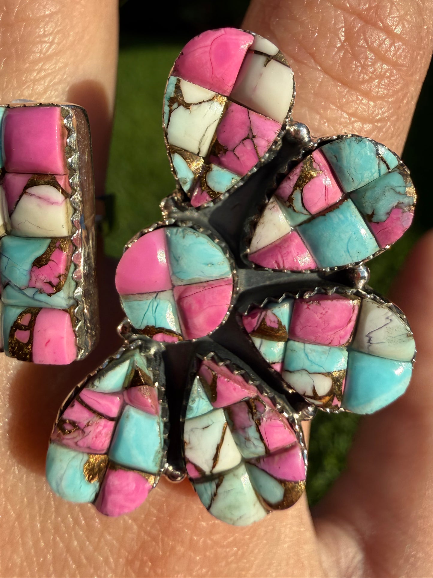 Cotton Candy Turquoise Cobblestone Sterling Silver Adjustable Rings