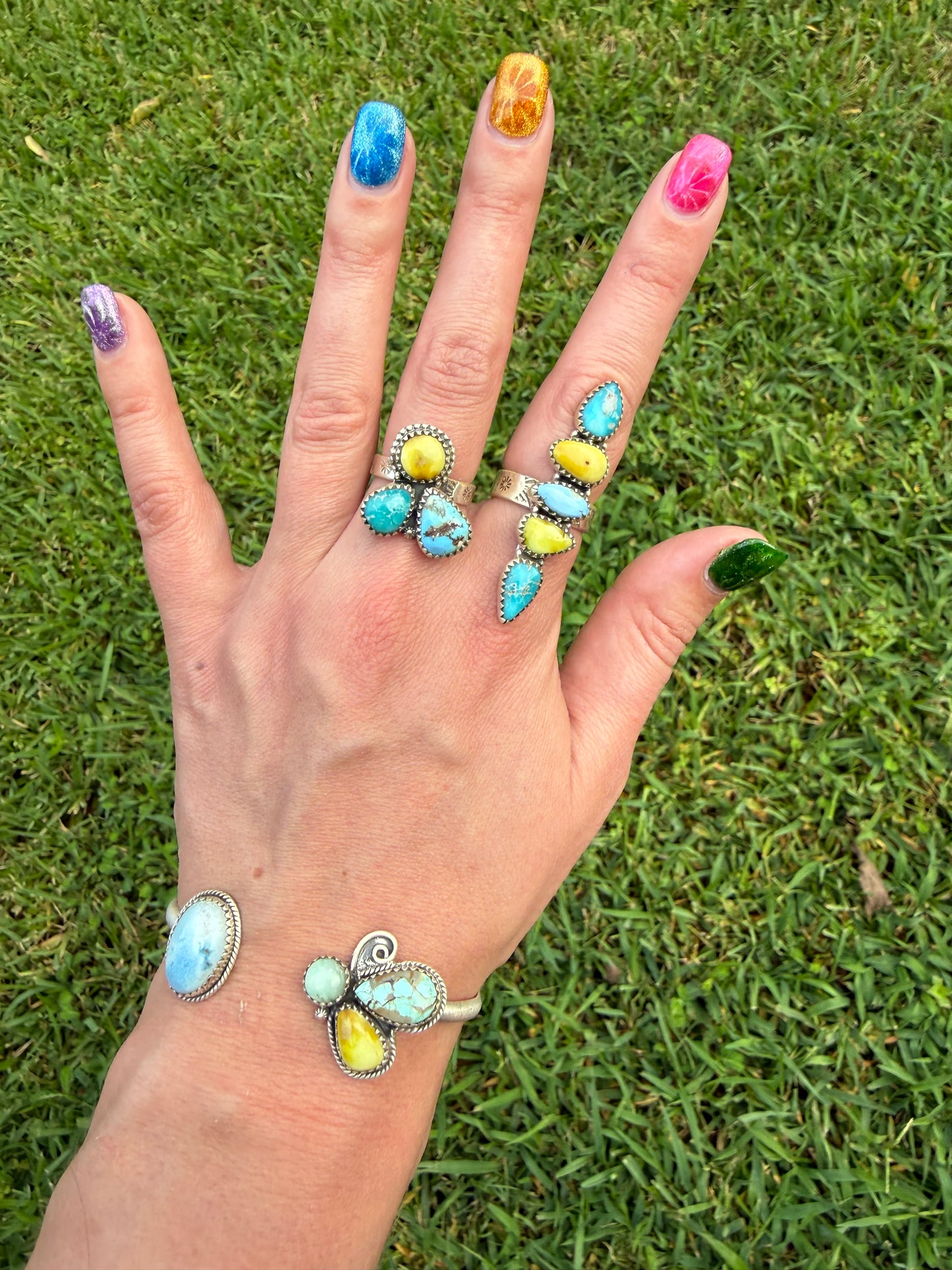 Palomino, Whitewater, and Golden Hills Mixed Stone Adjustable Rings or Cuff Bracelet