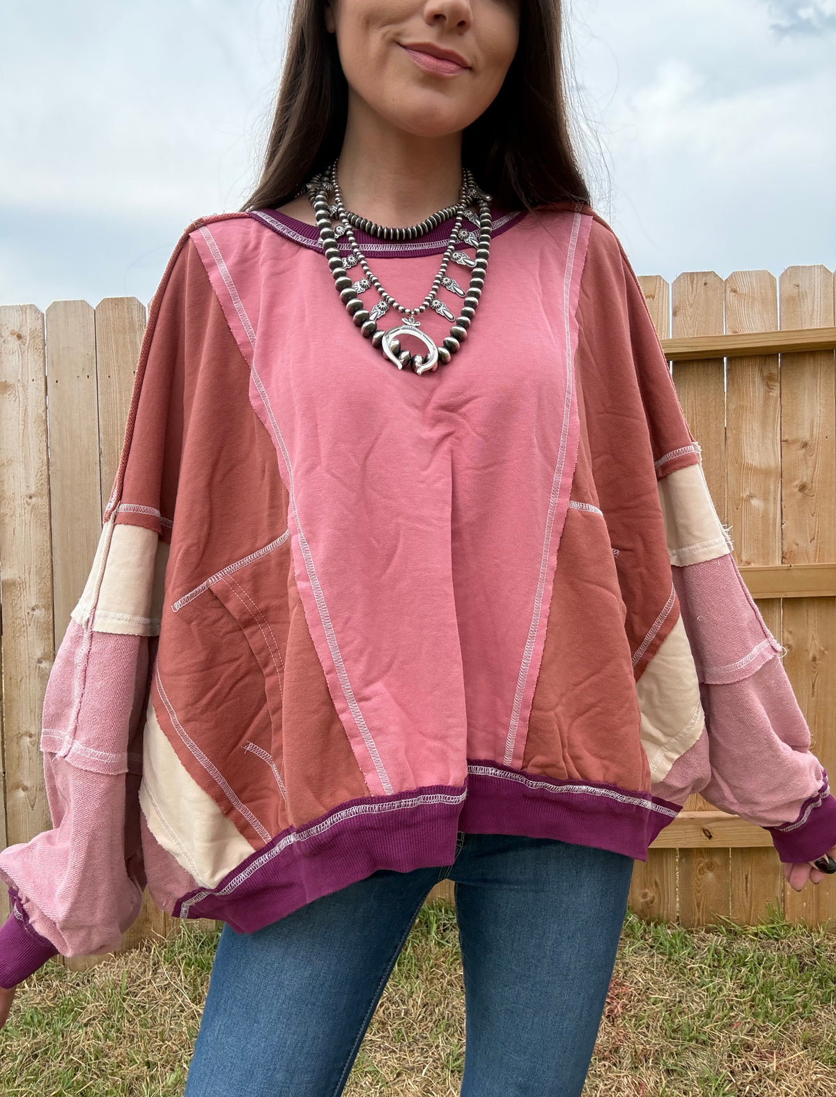 Wild Honey Colorblock Patchwork Exposed Seam Sweatshirt