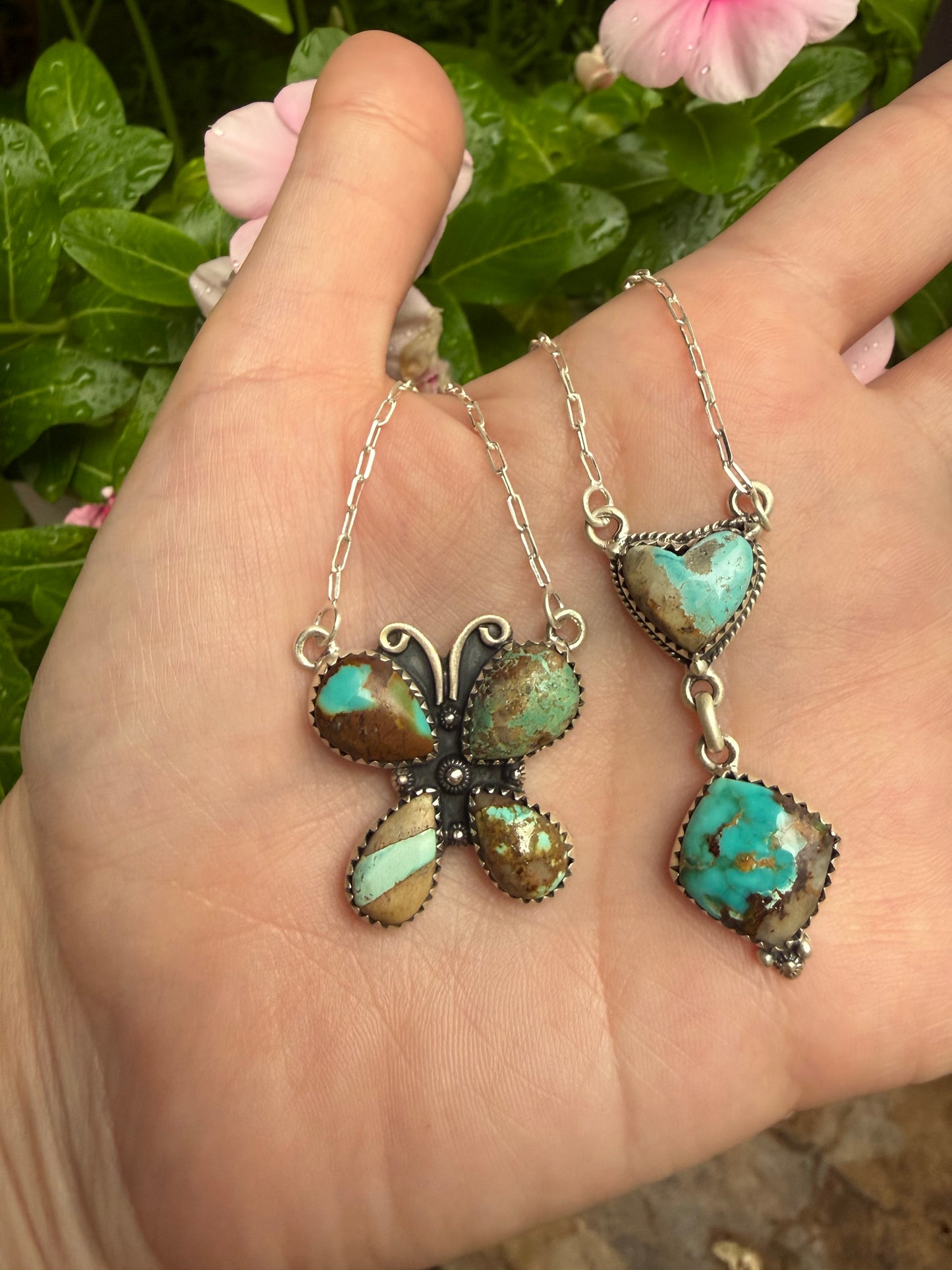 Royston Ribbon Turquoise Sterling Silver Heart or Butterfly Necklace