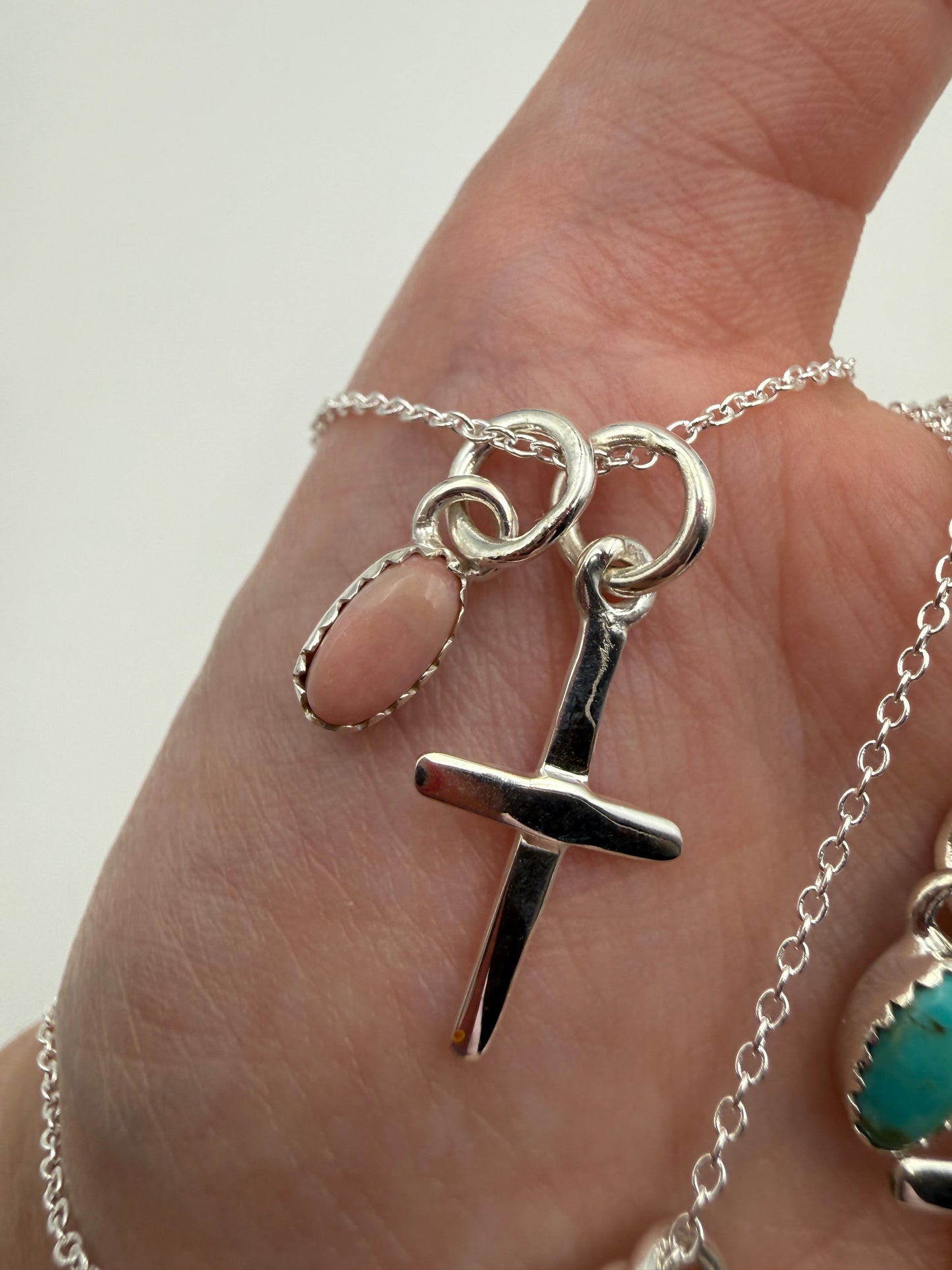 Sterling Silver Cross And Gemstone Charm Necklaces