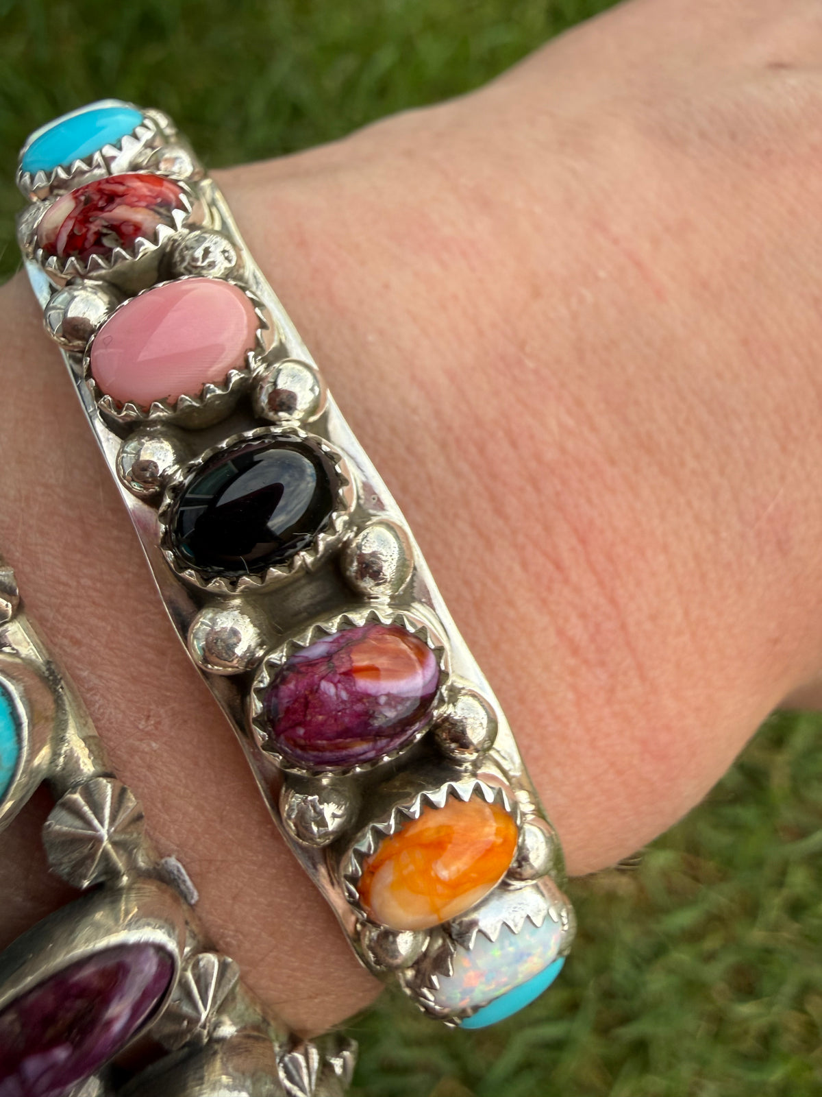 Navajo Multi Stone Colorful Rainbow Sterling Silver Cuff