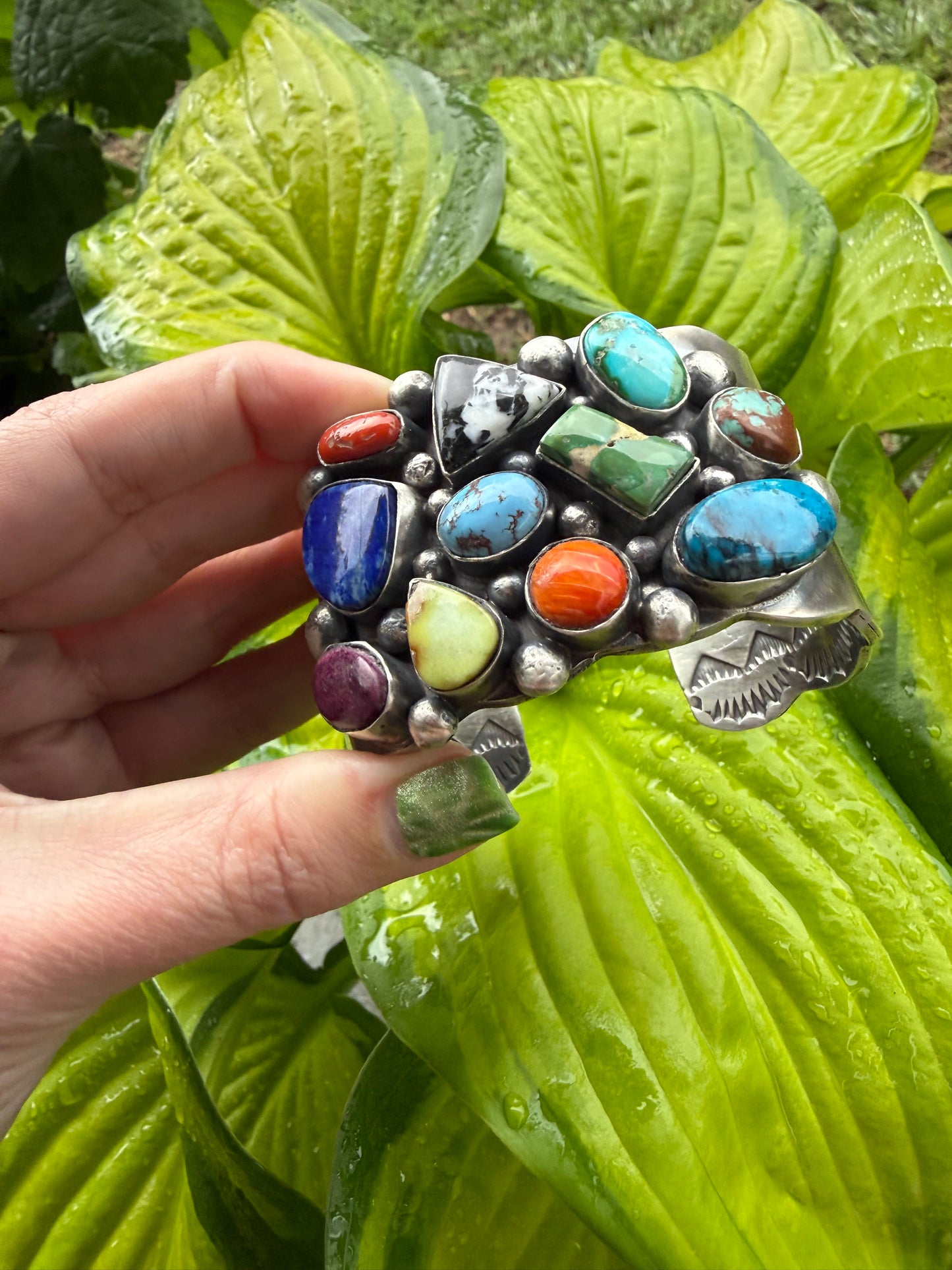 Native Navajo Multi Stone Sterling Silver Statement Cuff Chimney Butte