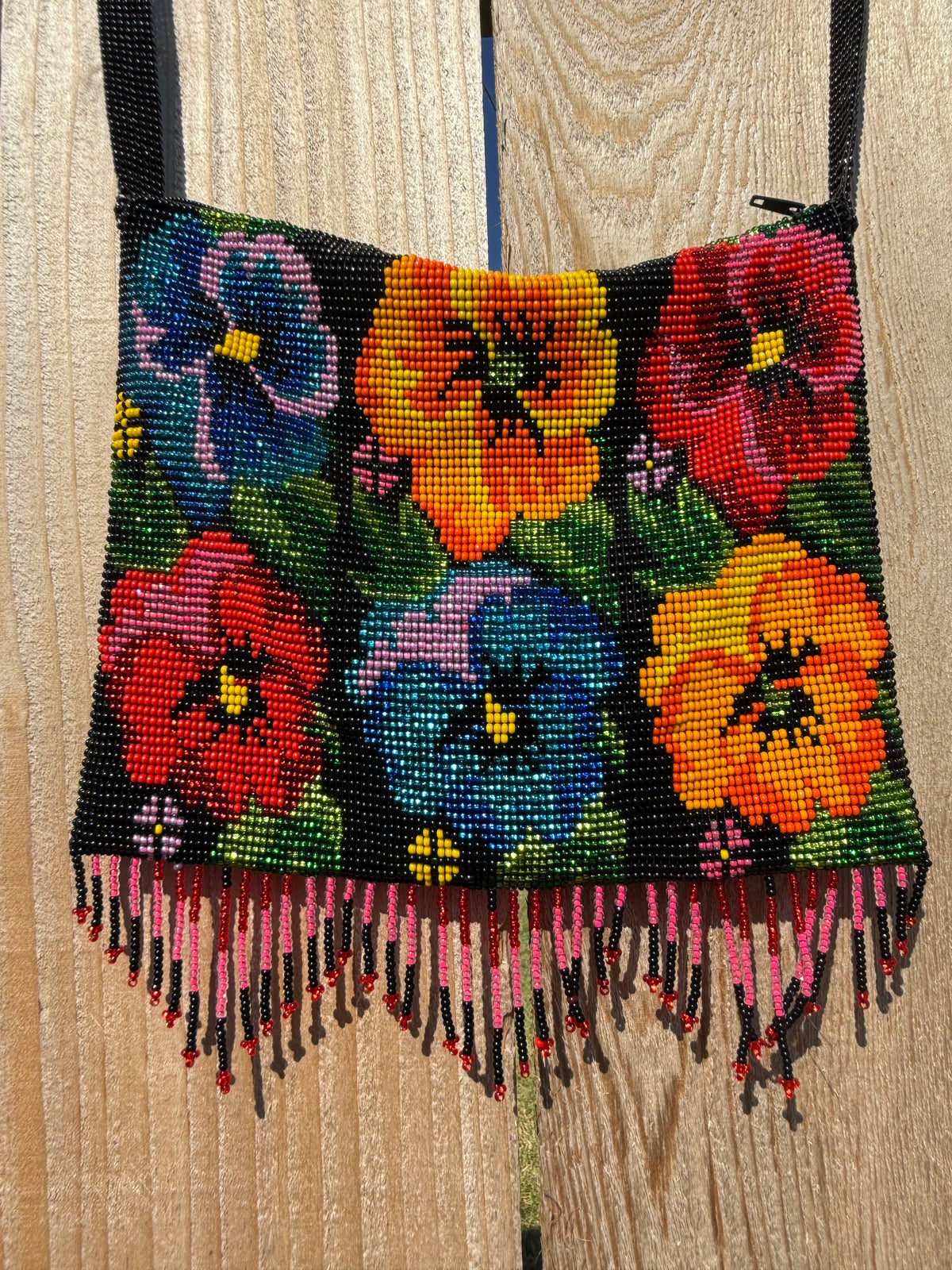 Native Beadwork Big Pansy Flower Crossbody Bag