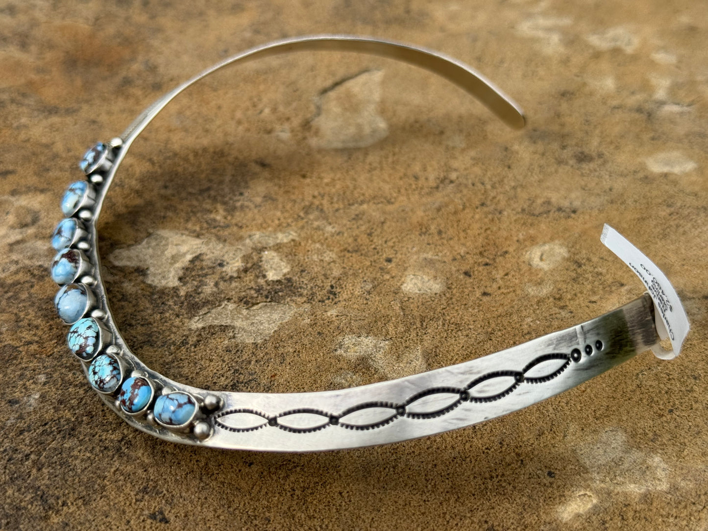 Native Golden Hills Turquoise Torque Sterling Silver Statement Choker by Charles Johnson