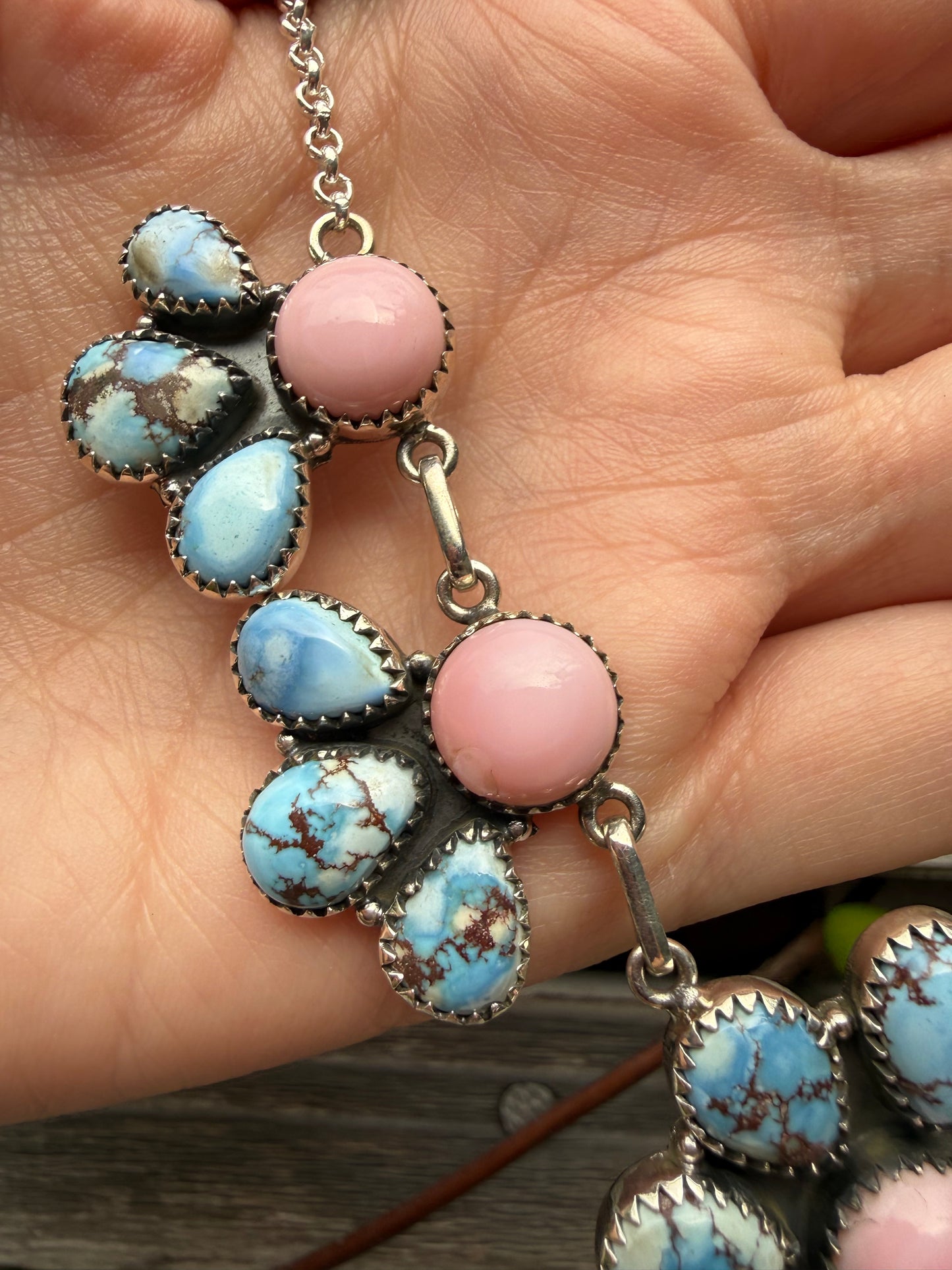 Golden Hill Pink Conch Sterling Silver Statement Lariat Necklace